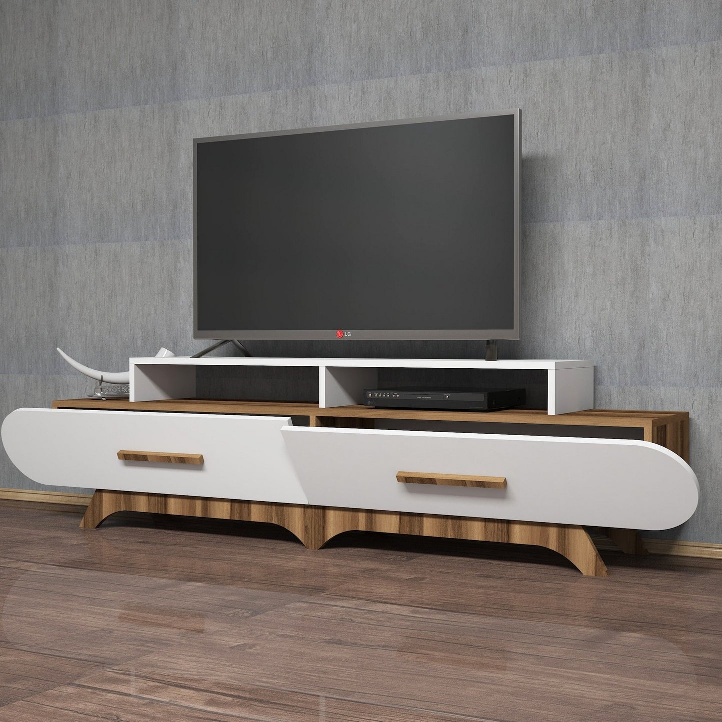 TV staliukas Flora - Walnut, White