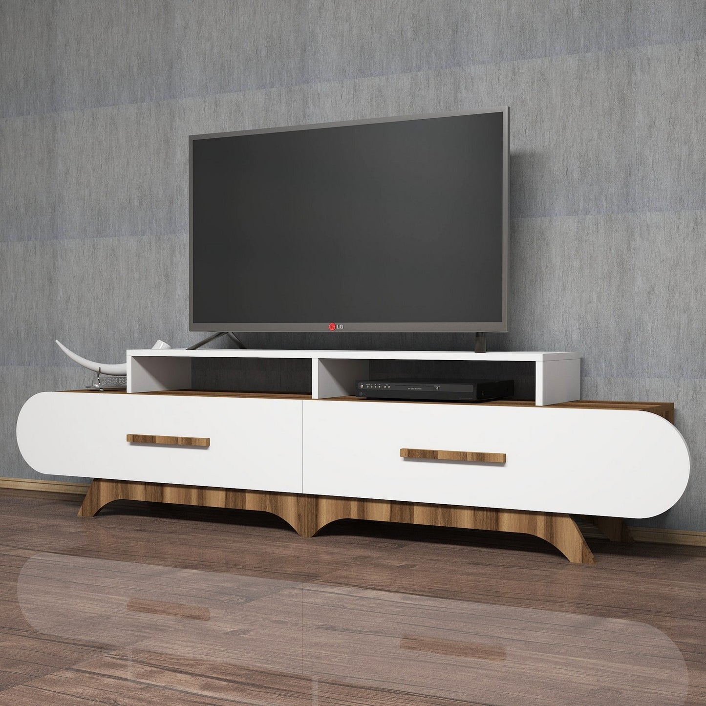 TV staliukas Flora - Walnut, White