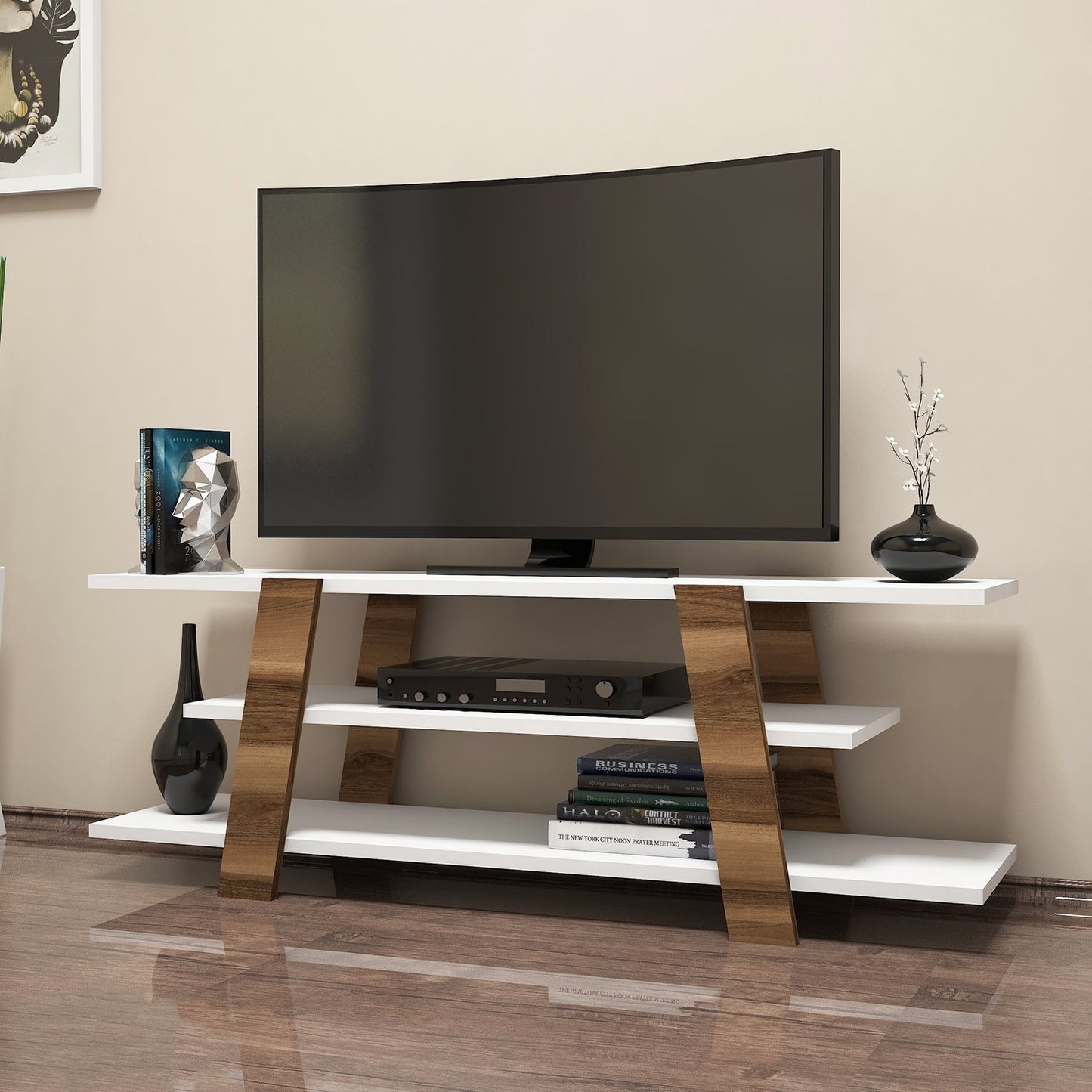 TV staliukas Flower - Walnut, White