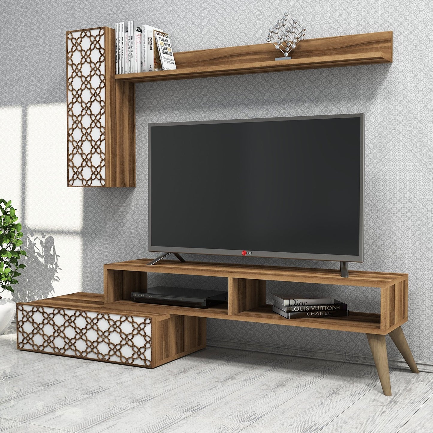 TV staliukas Planet - Walnut, White