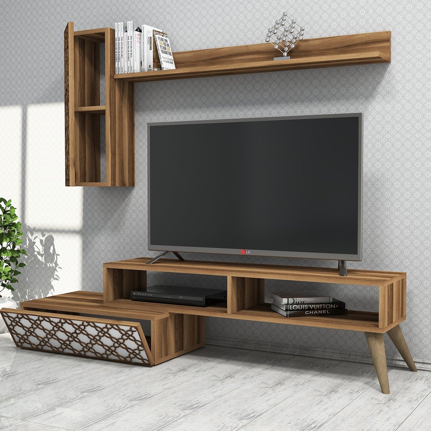 TV staliukas Planet - Walnut, White