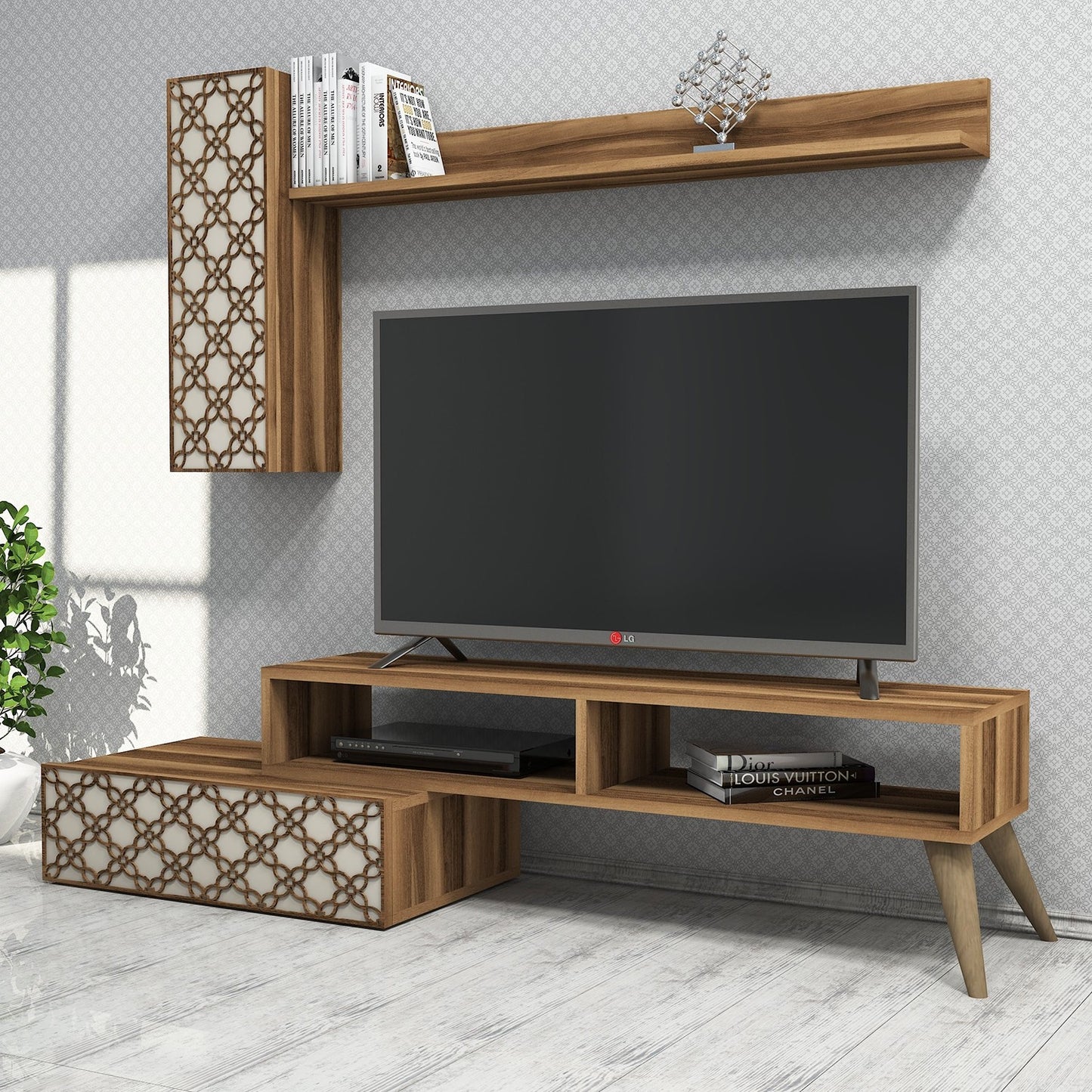 TV staliukas Planet - Walnut, Cream