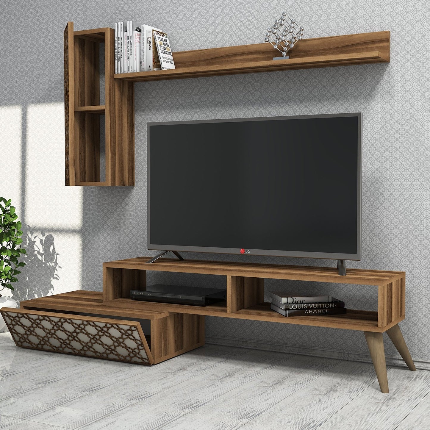 TV staliukas Planet - Walnut, Cream