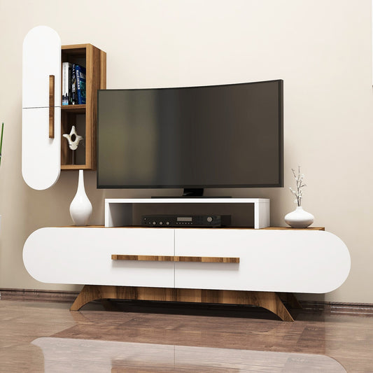 TV staliukas Rose S - Walnut, White