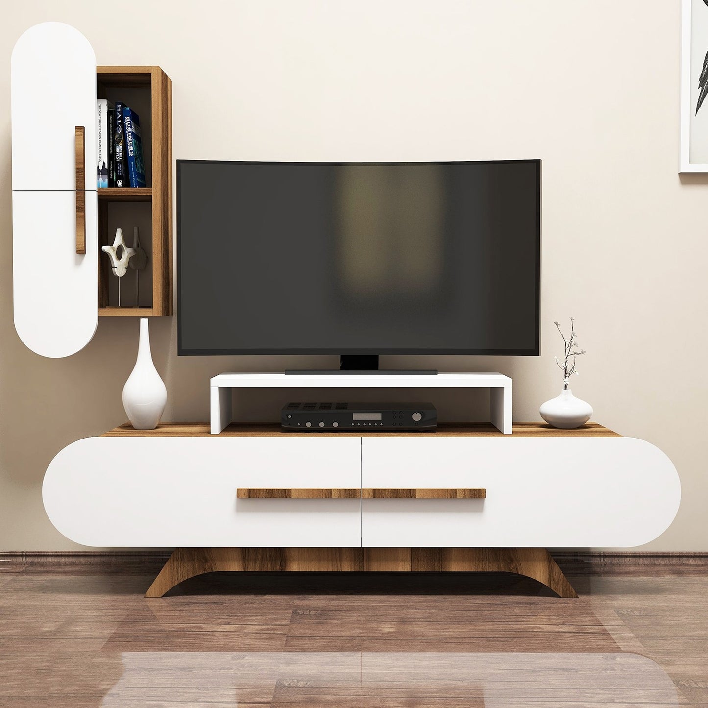 TV staliukas Rose S - Walnut, White