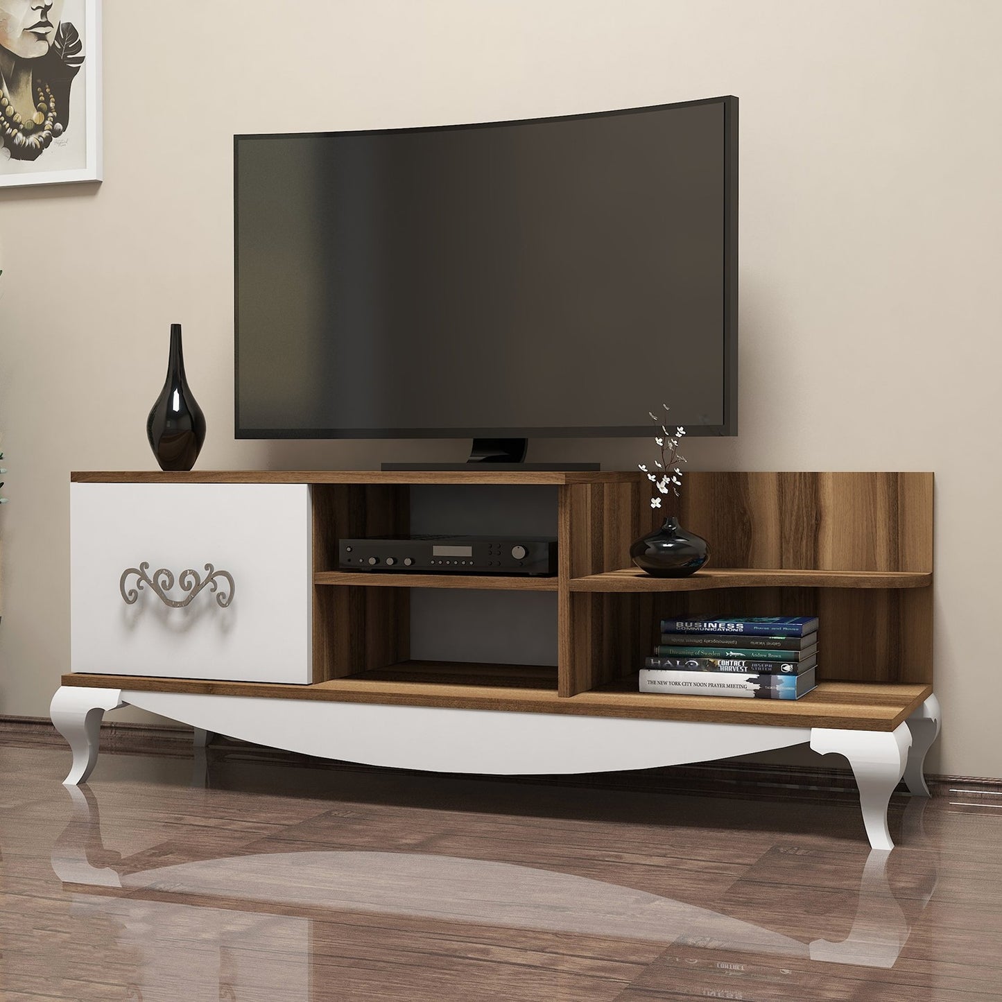 TV staliukas Sultan - Walnut, White