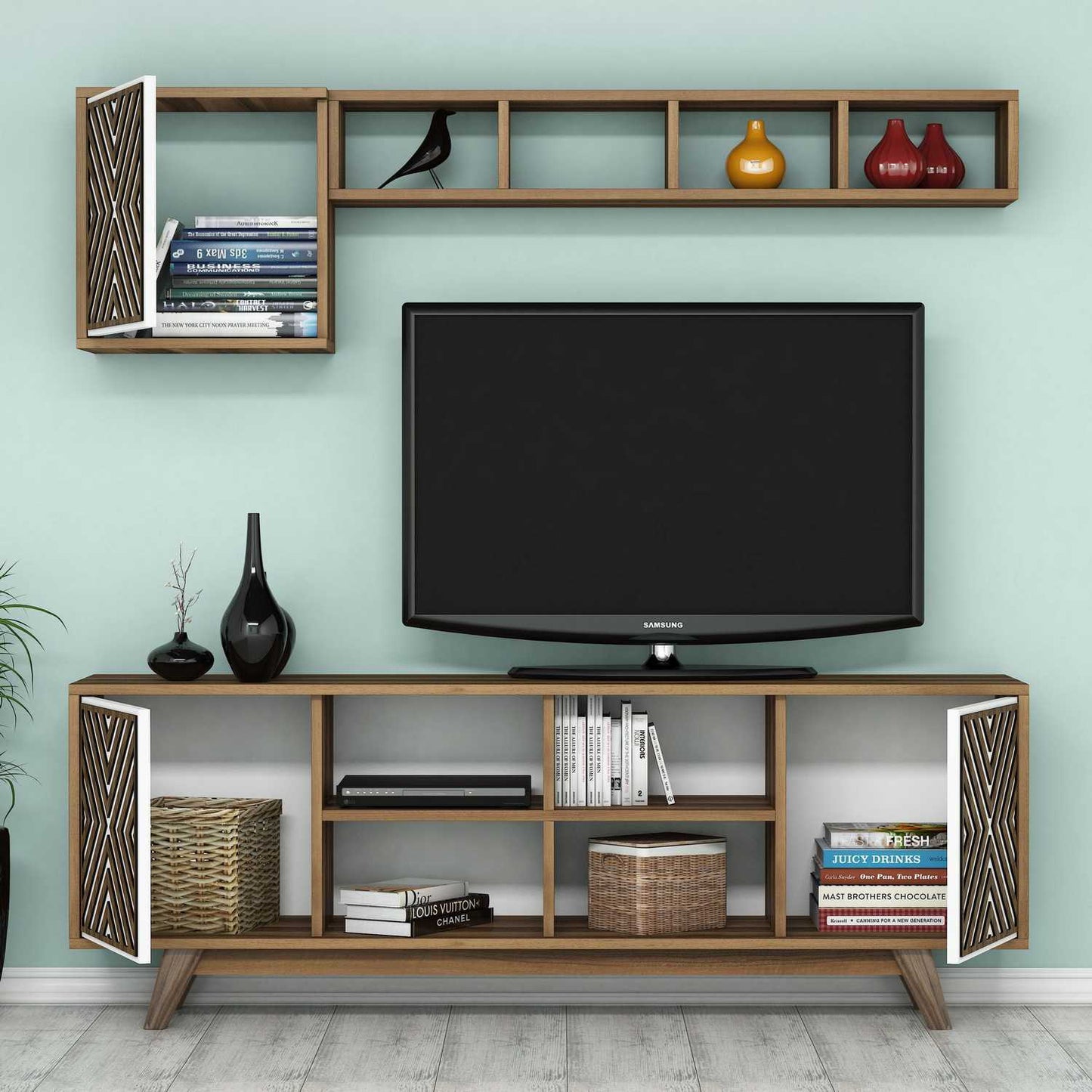 TV staliukas İnci - Walnut, White