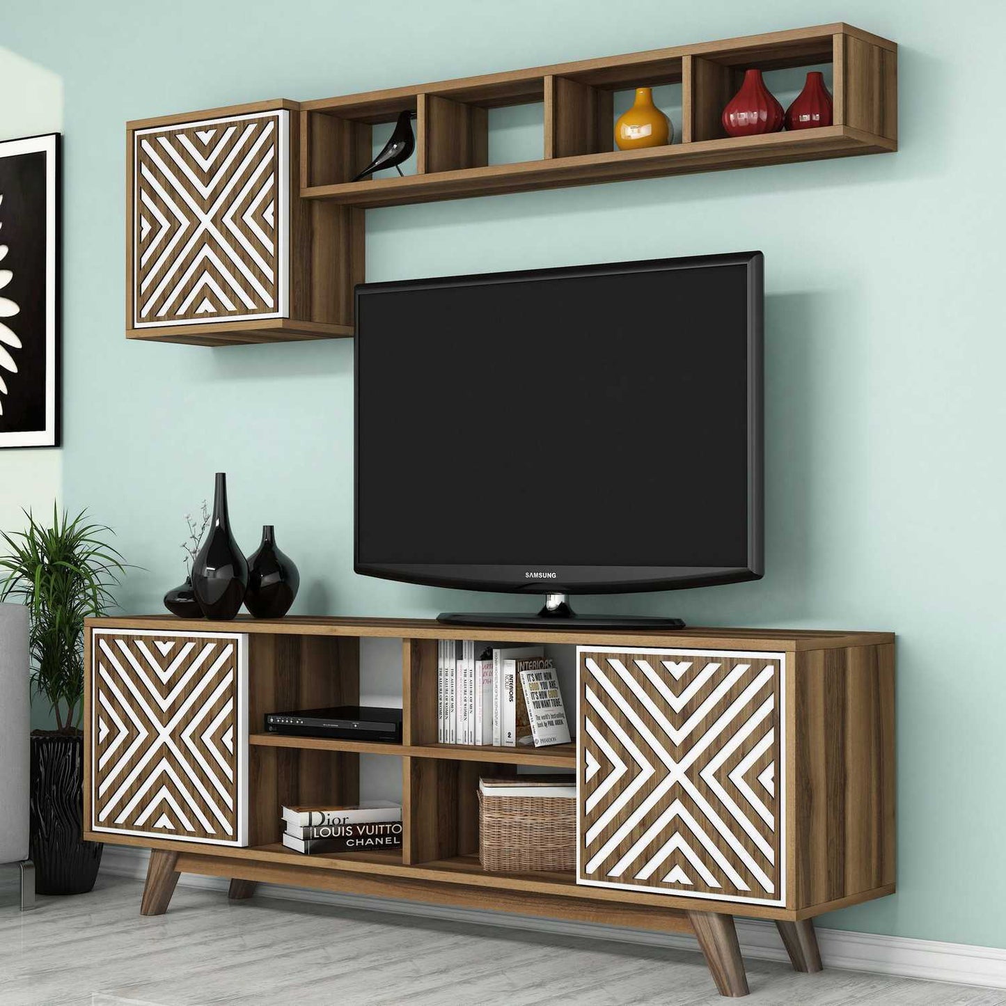 TV staliukas İnci - Walnut, White