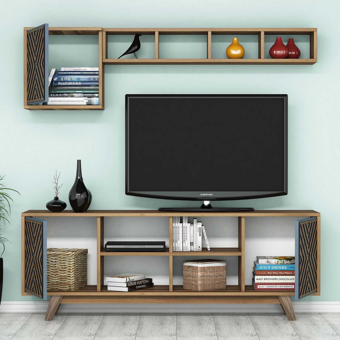 TV staliukas İnci - Walnut, Blue