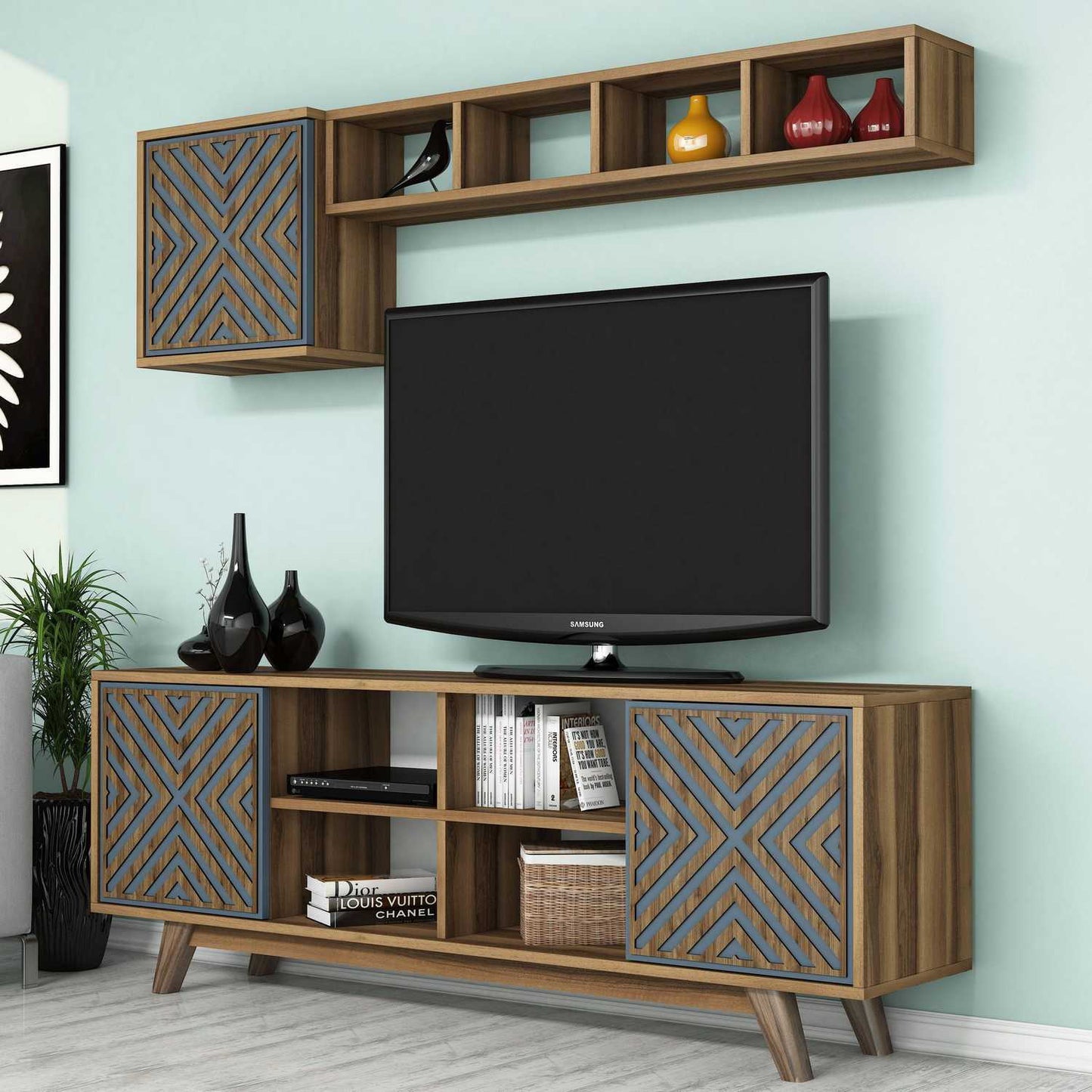 TV staliukas İnci - Walnut, Blue