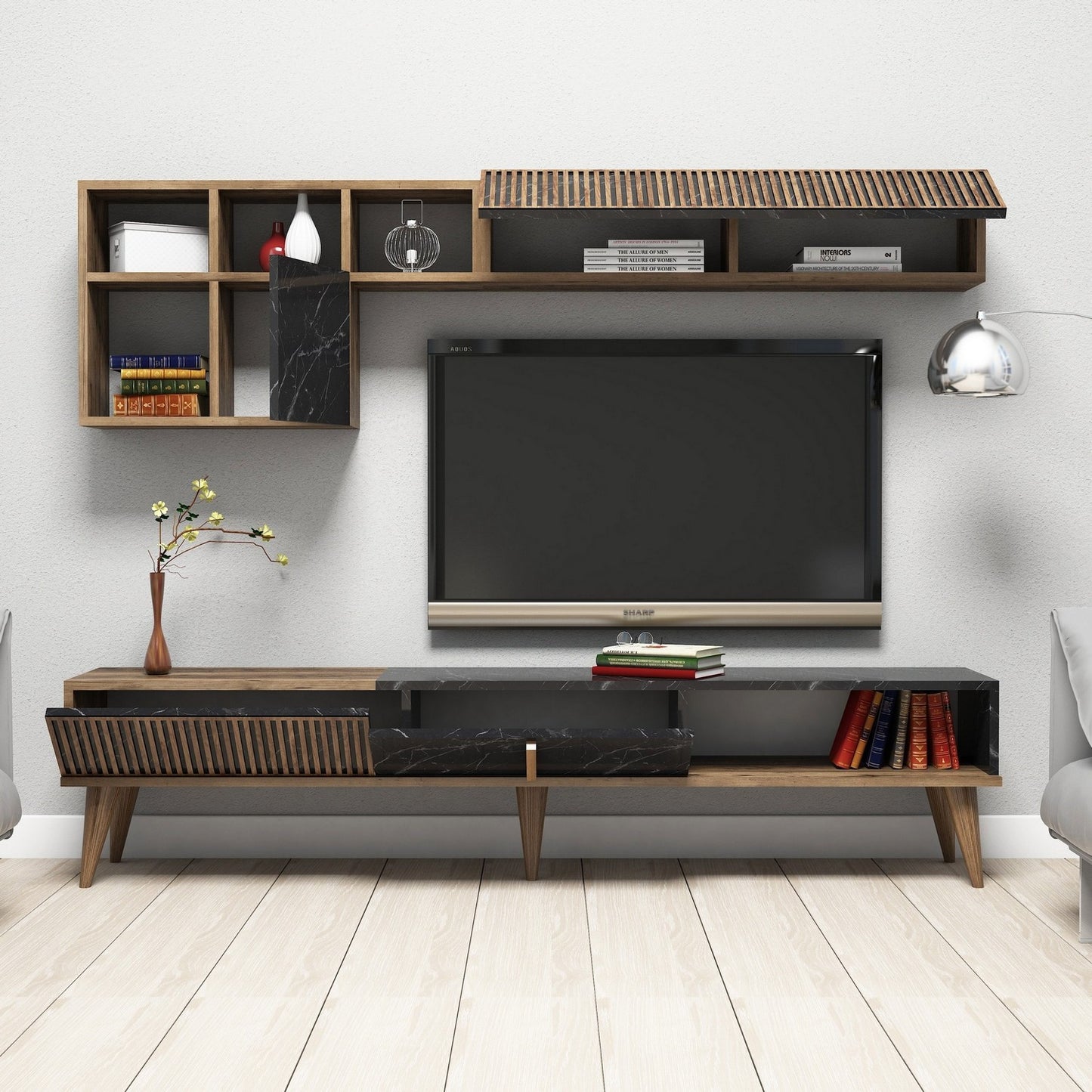 TV staliukas Milan - Walnut, Black