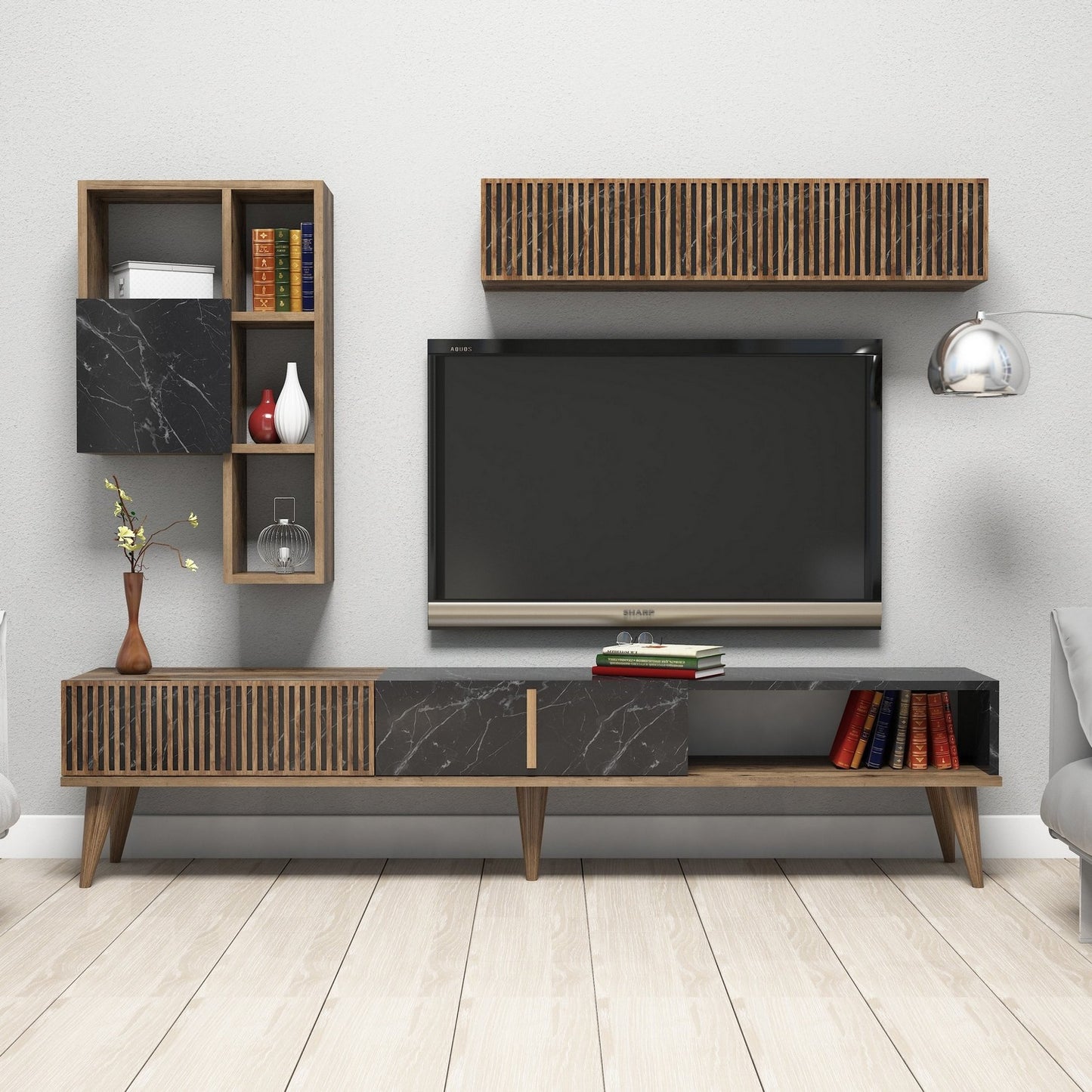 TV staliukas Milan - Walnut, Black