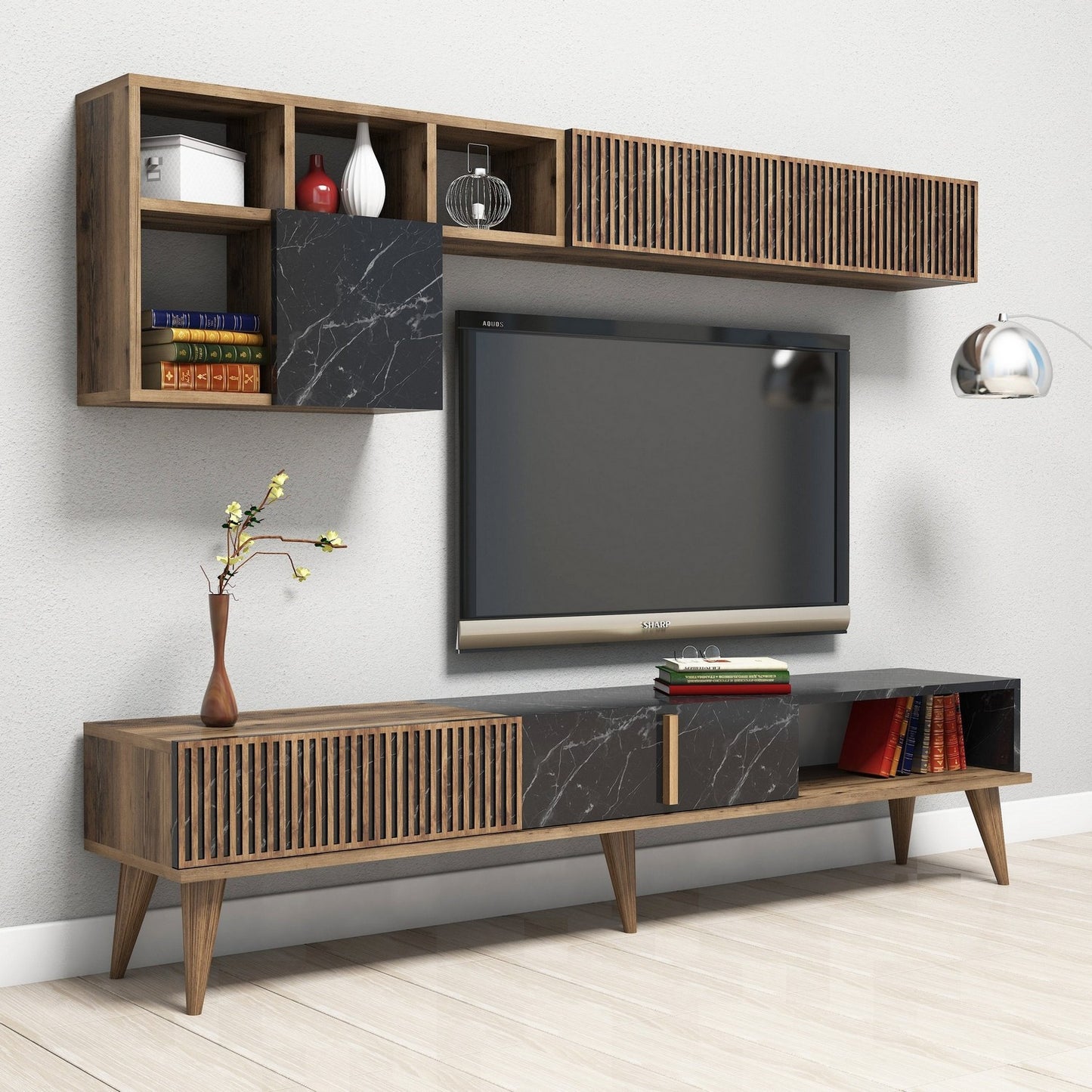 TV staliukas Milan - Walnut, Black