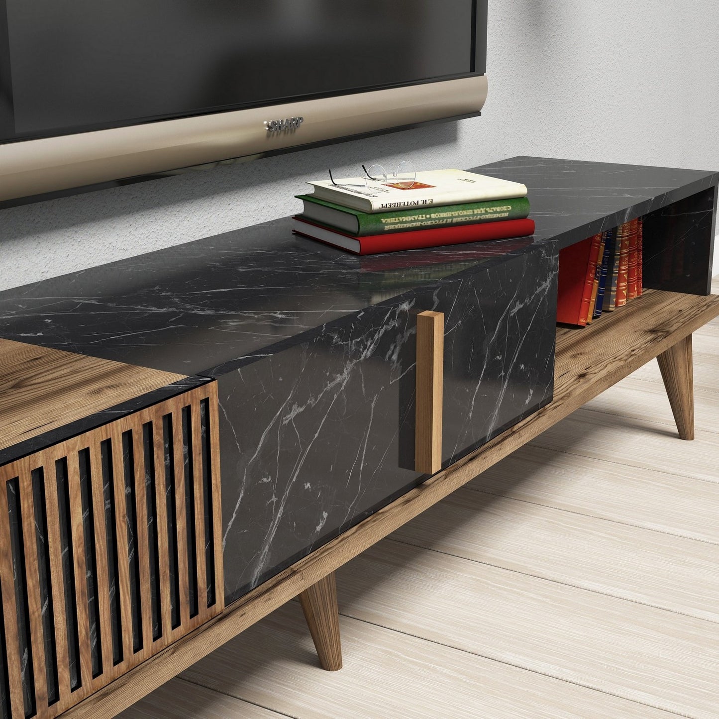 TV staliukas Milan - Walnut, Black