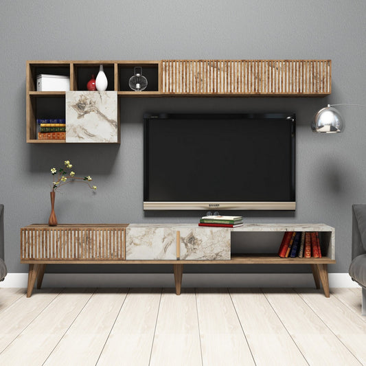 TV staliukas Milan - Walnut, White Marble