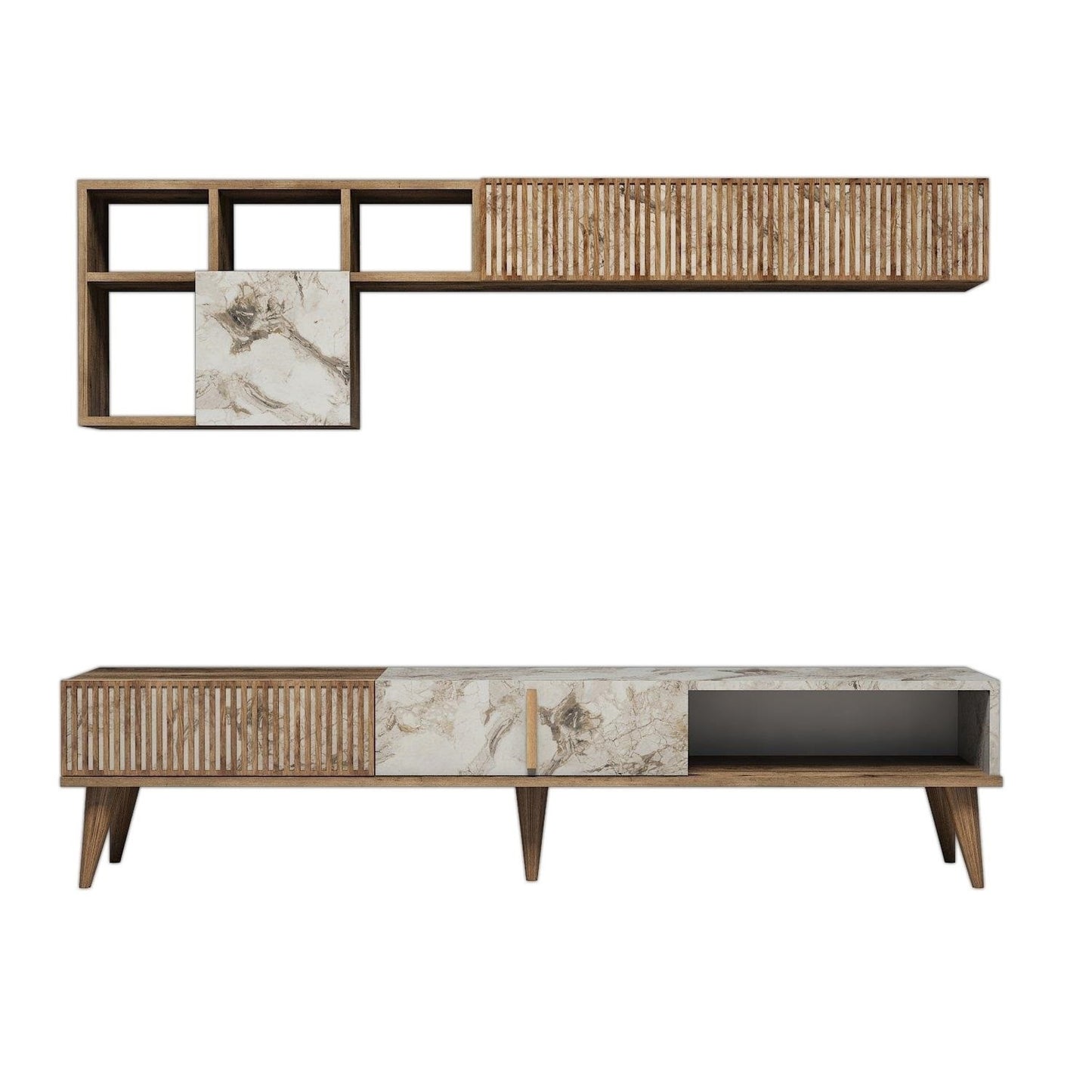 TV staliukas Milan - Walnut, White Marble