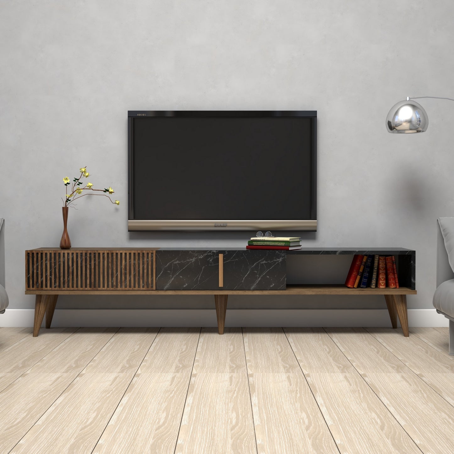 TV staliukas Milan - Walnut, Black