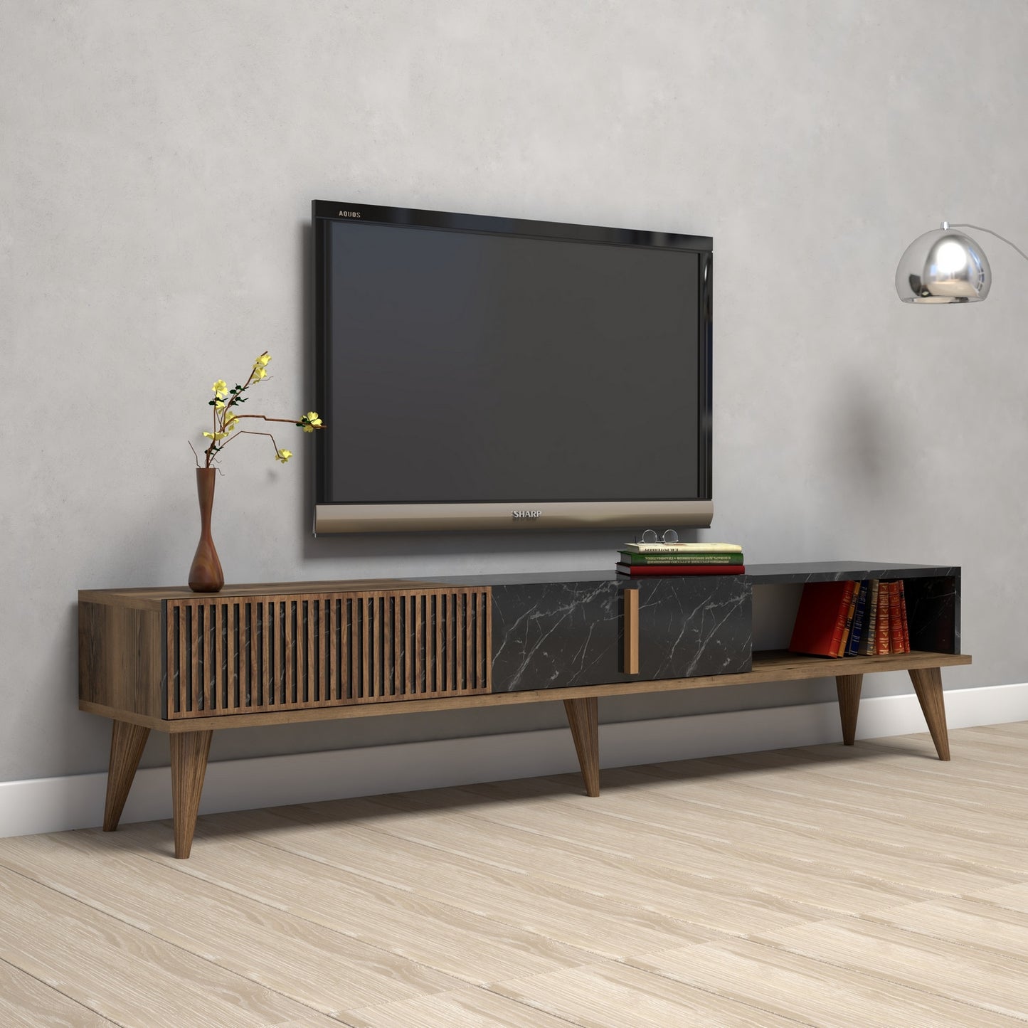 TV staliukas Milan - Walnut, Black