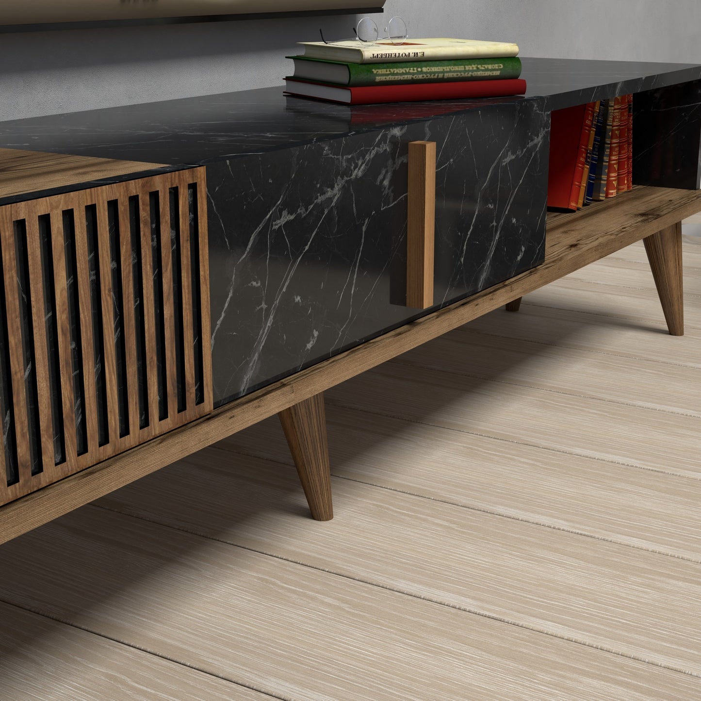 TV staliukas Milan - Walnut, Black