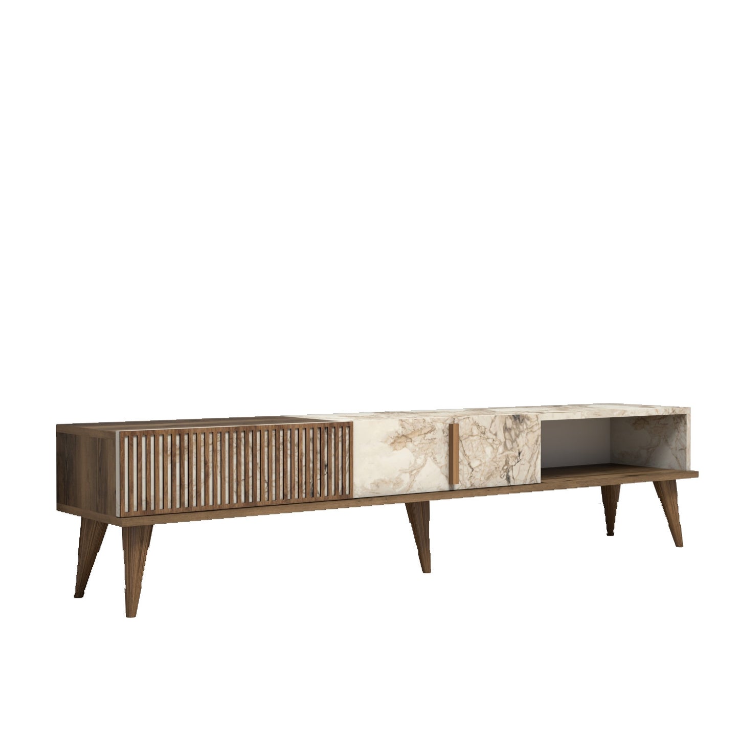 TV staliukas Milan - Walnut, White Marble