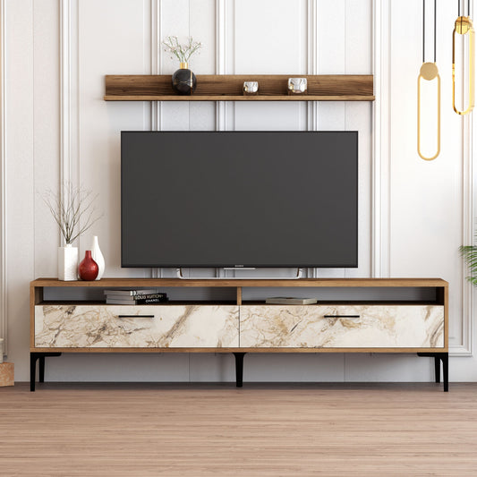 TV staliukas Istanbul - Walnut, White Marble