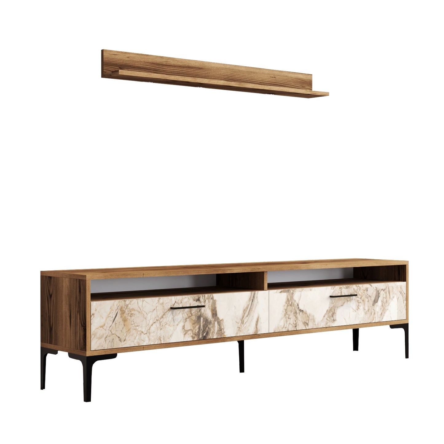 TV staliukas Istanbul - Walnut, White Marble