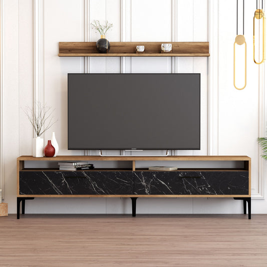 TV staliukas Istanbul - Walnut, Black Marble