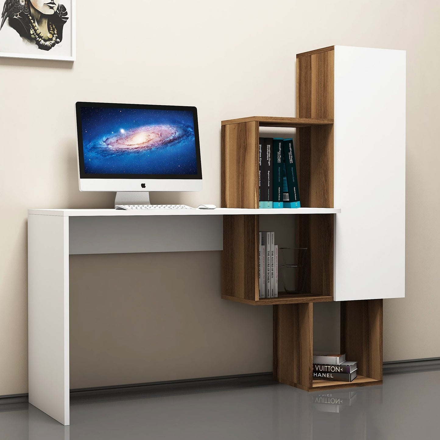 Biuro stalas Acelya - Walnut, White