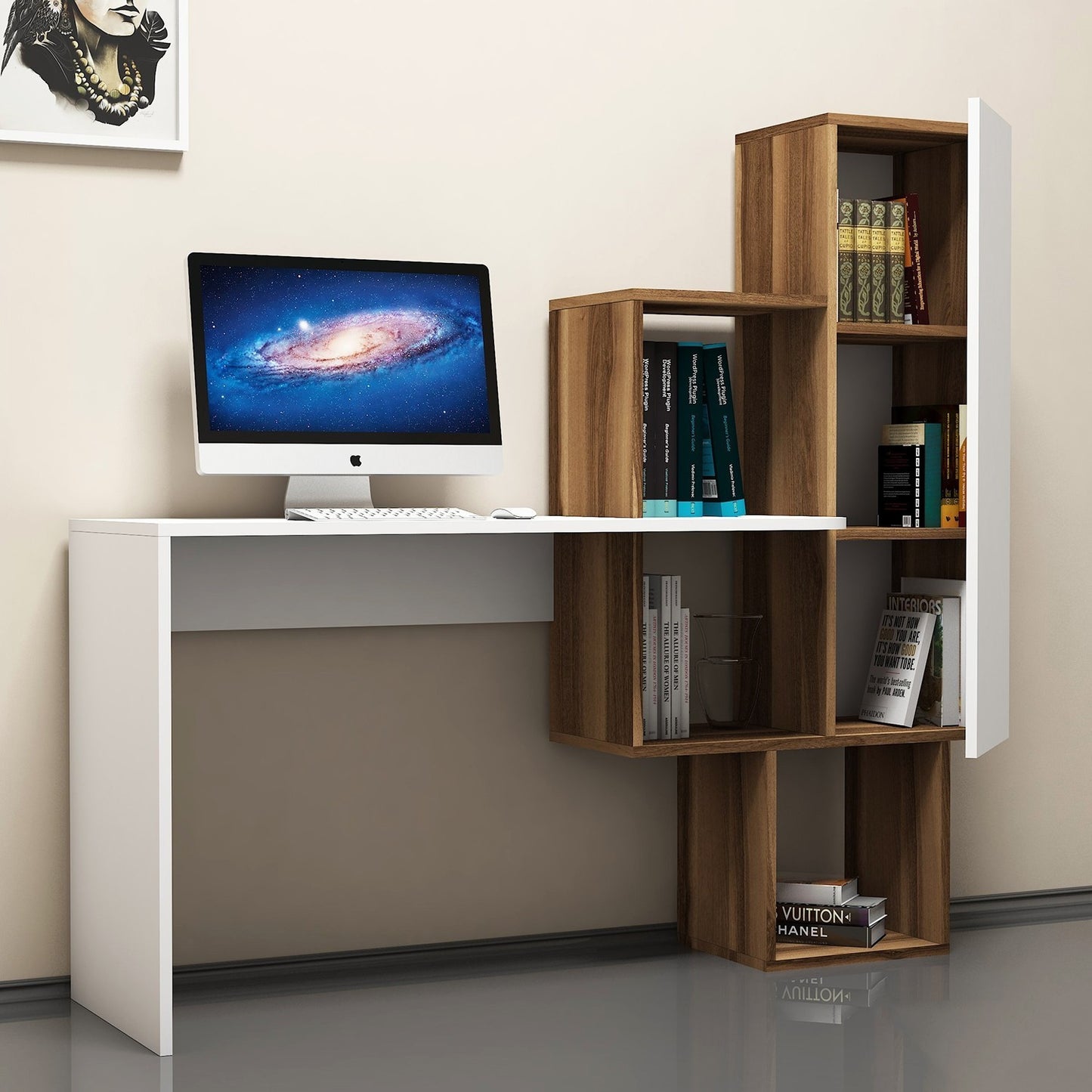 Biuro stalas Acelya - Walnut, White