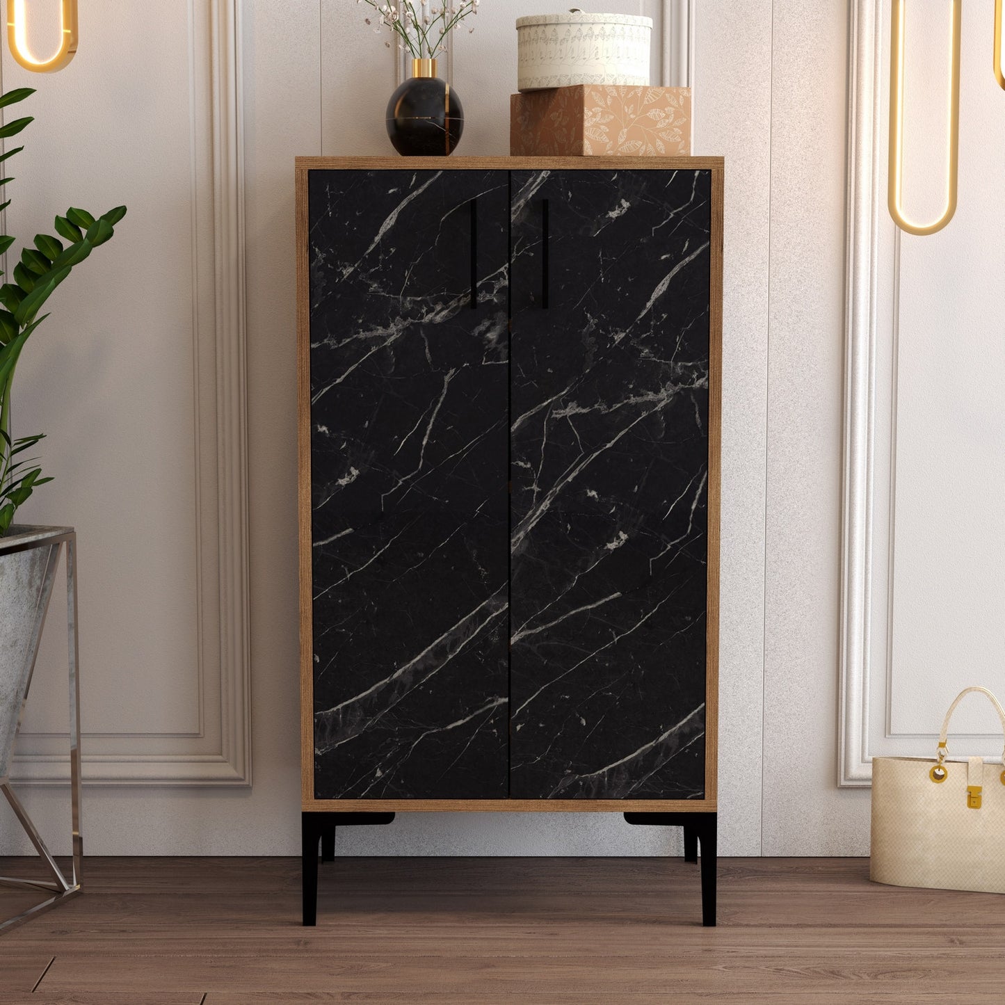 Batų dėžė Prag - Walnut, Black Marble