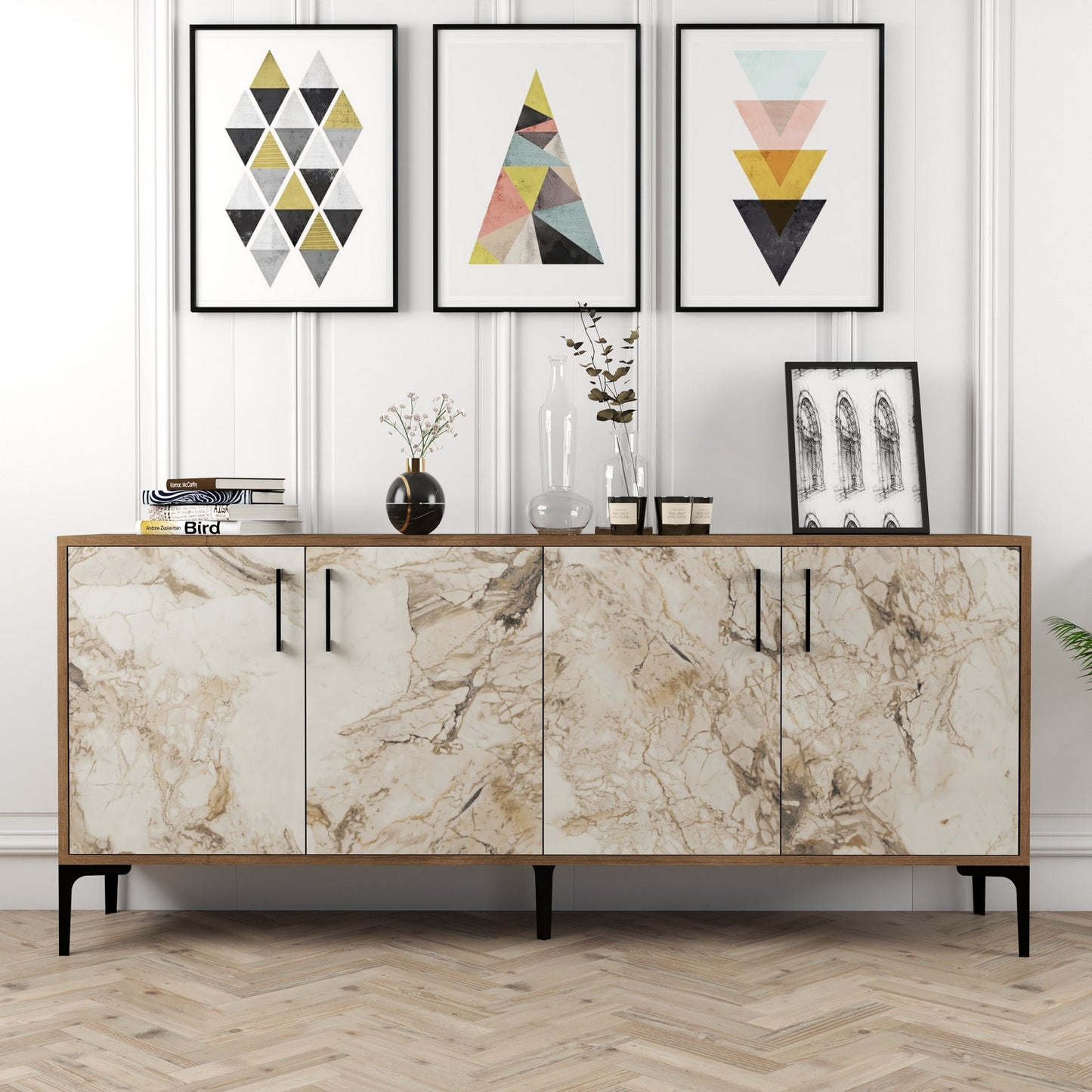 Konsolė Kiev - Walnut, White Marble