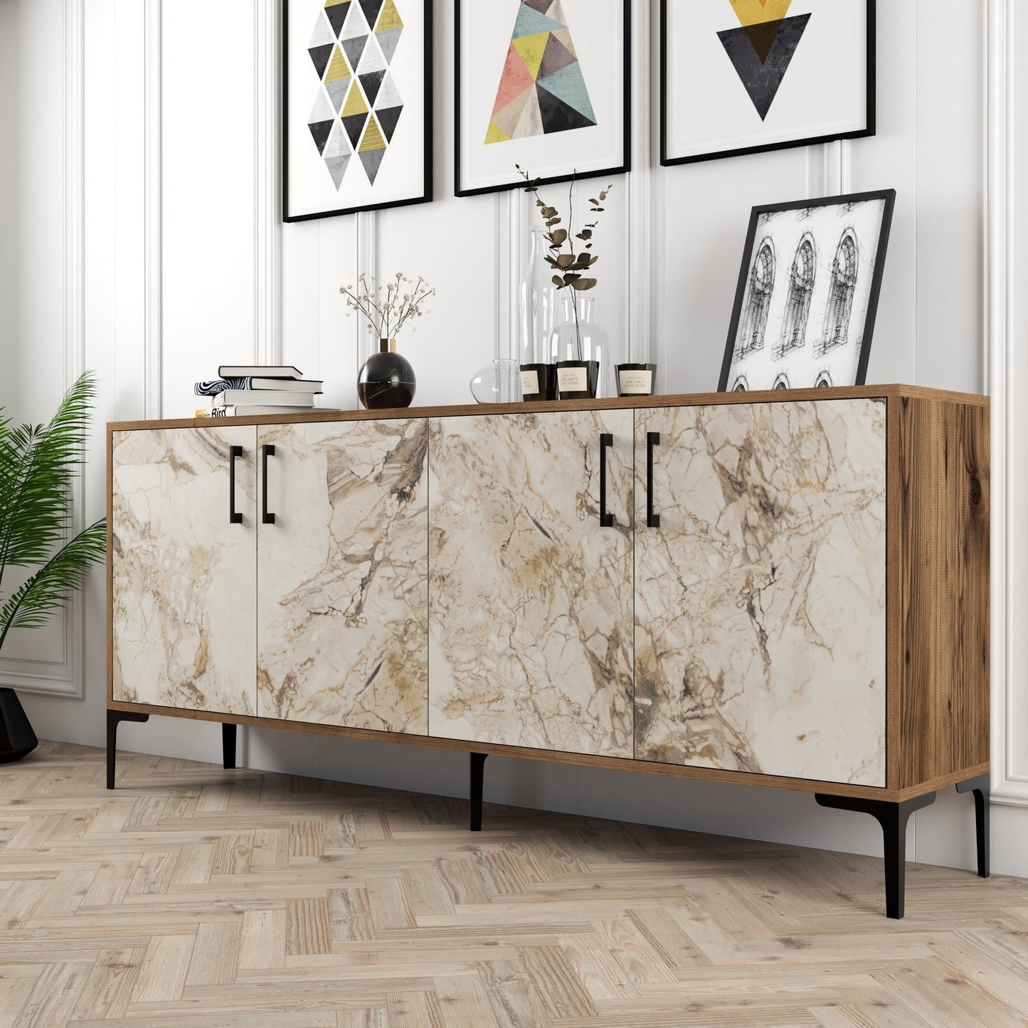 Konsolė Kiev - Walnut, White Marble