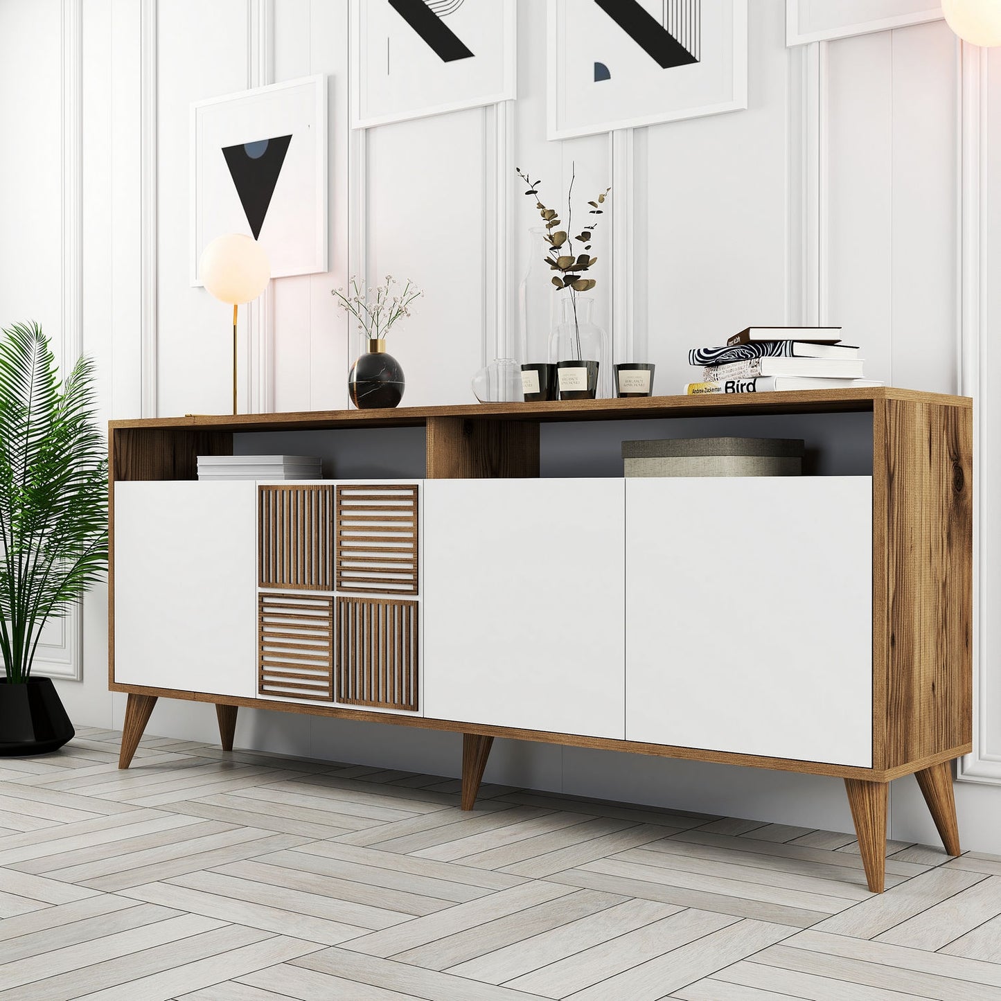 Konsolė Milan - Walnut, White