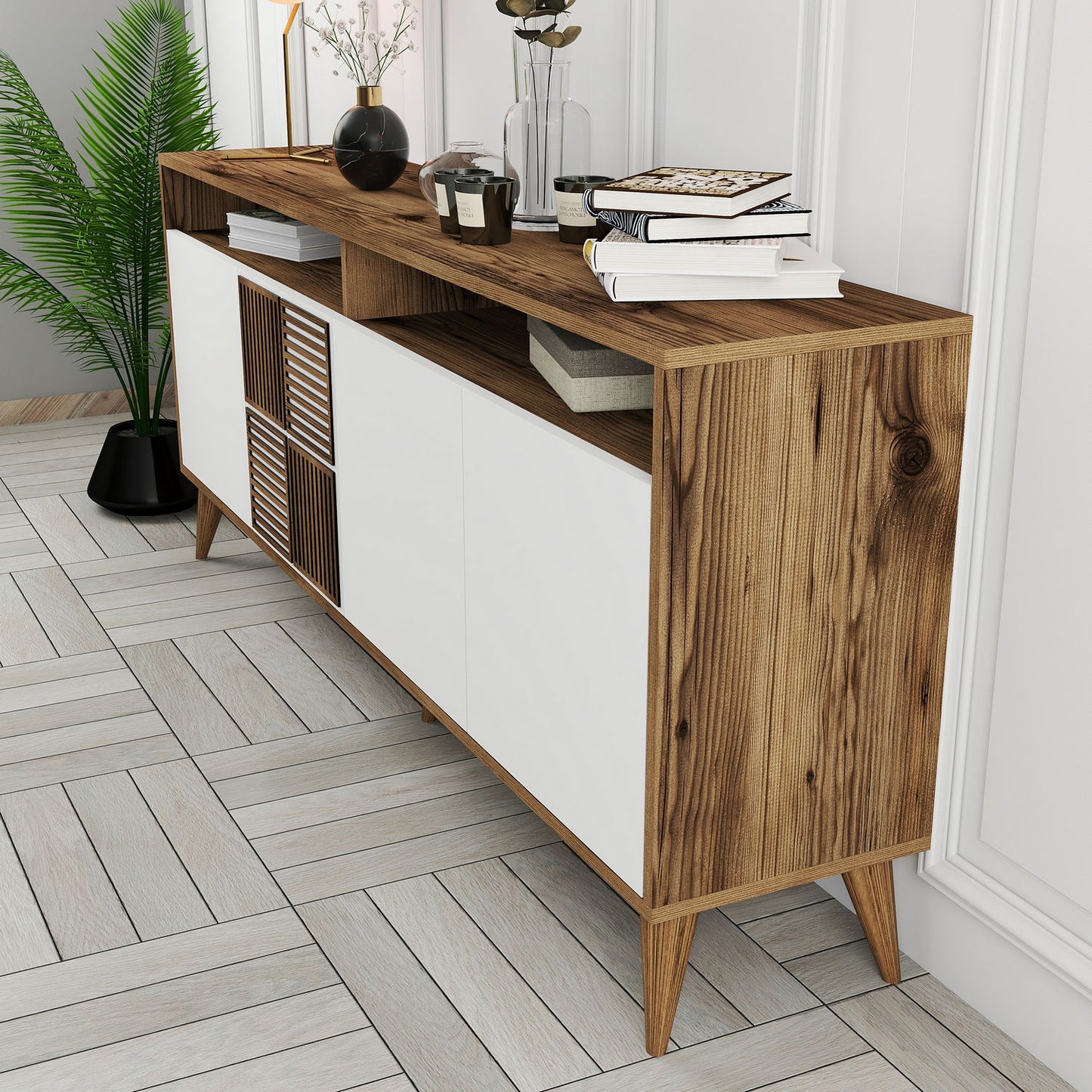 Konsolė Milan - Walnut, White