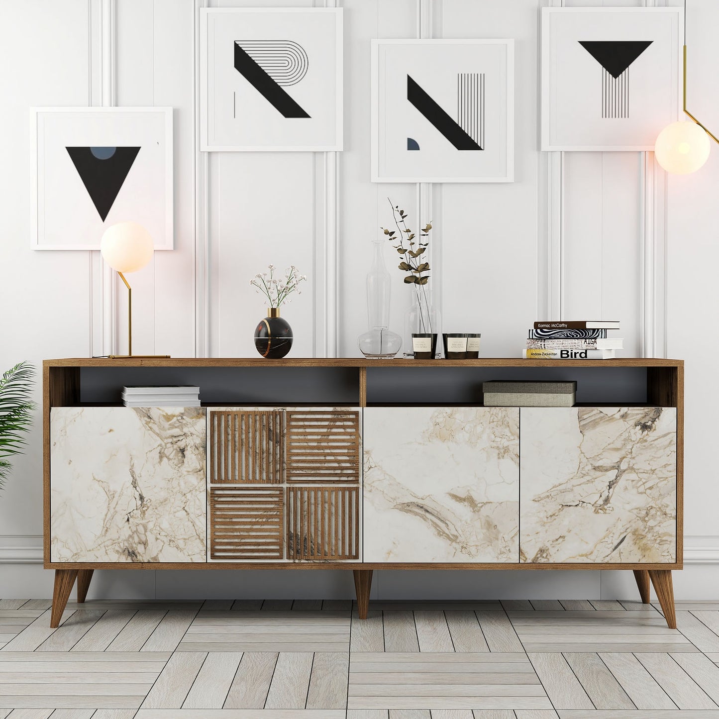 Konsolė Milan - Walnut, White Marble