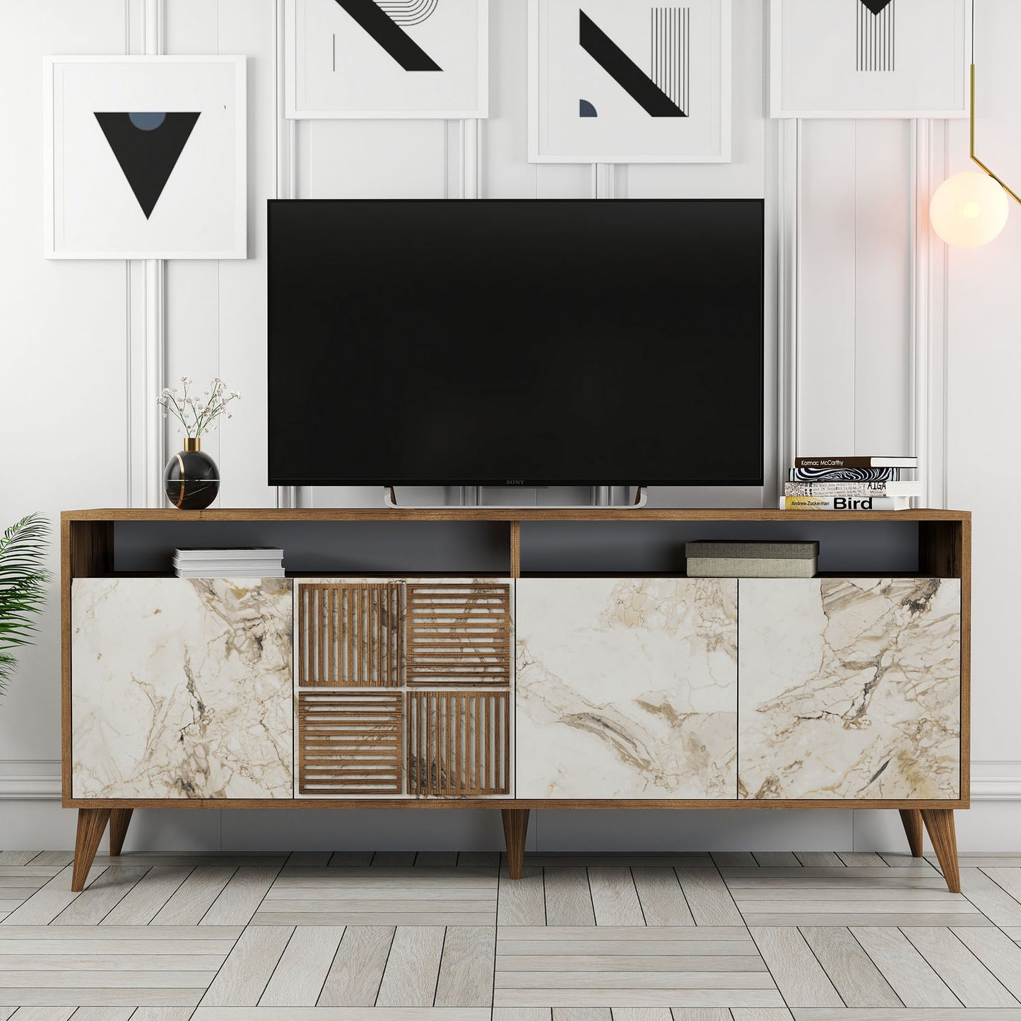 Konsolė Milan - Walnut, White Marble