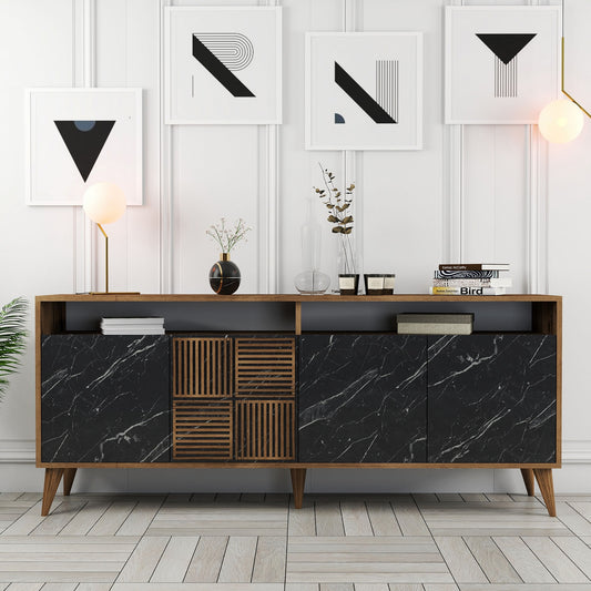 Konsolė Milan - Walnut, Black Marble