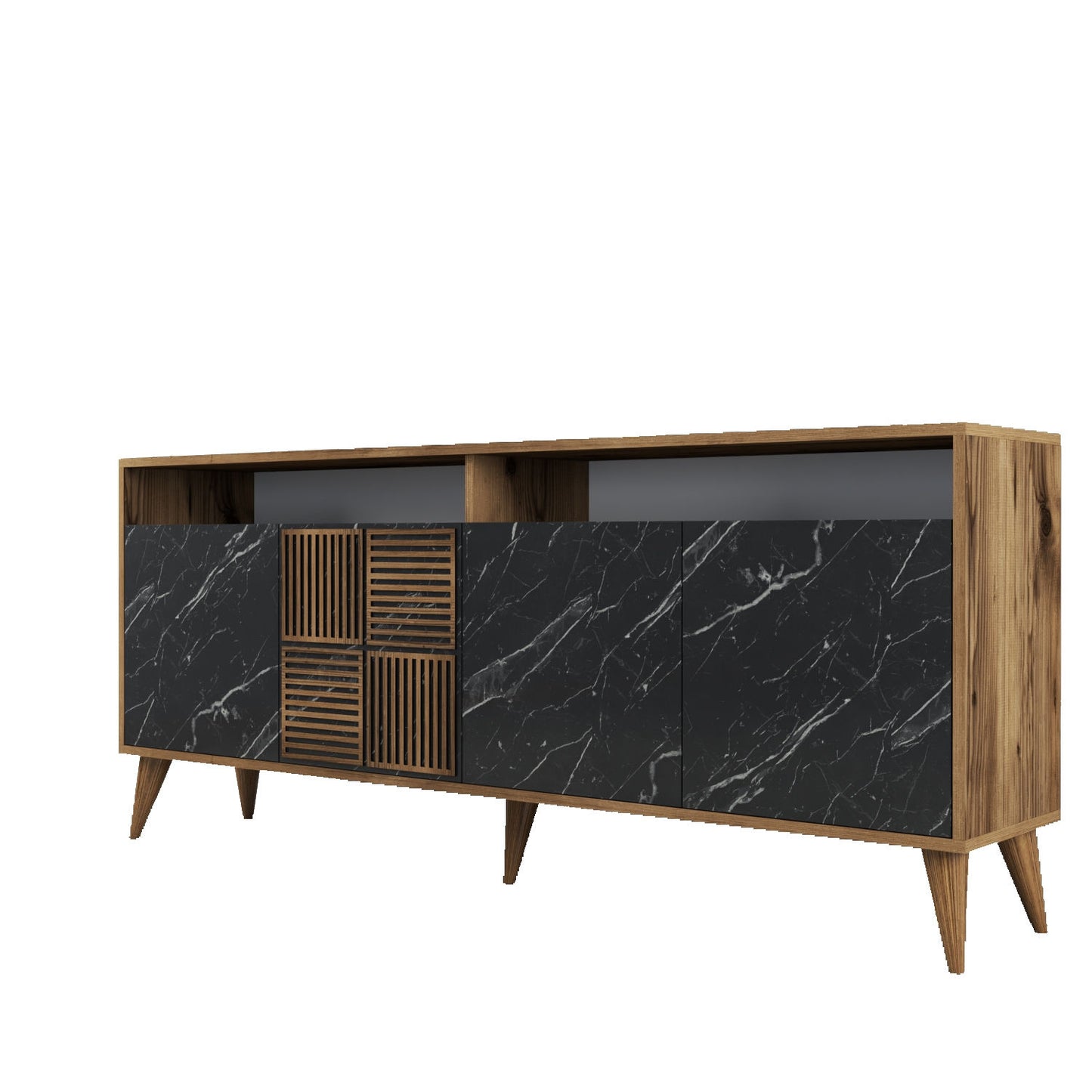 Konsolė Milan - Walnut, Black Marble