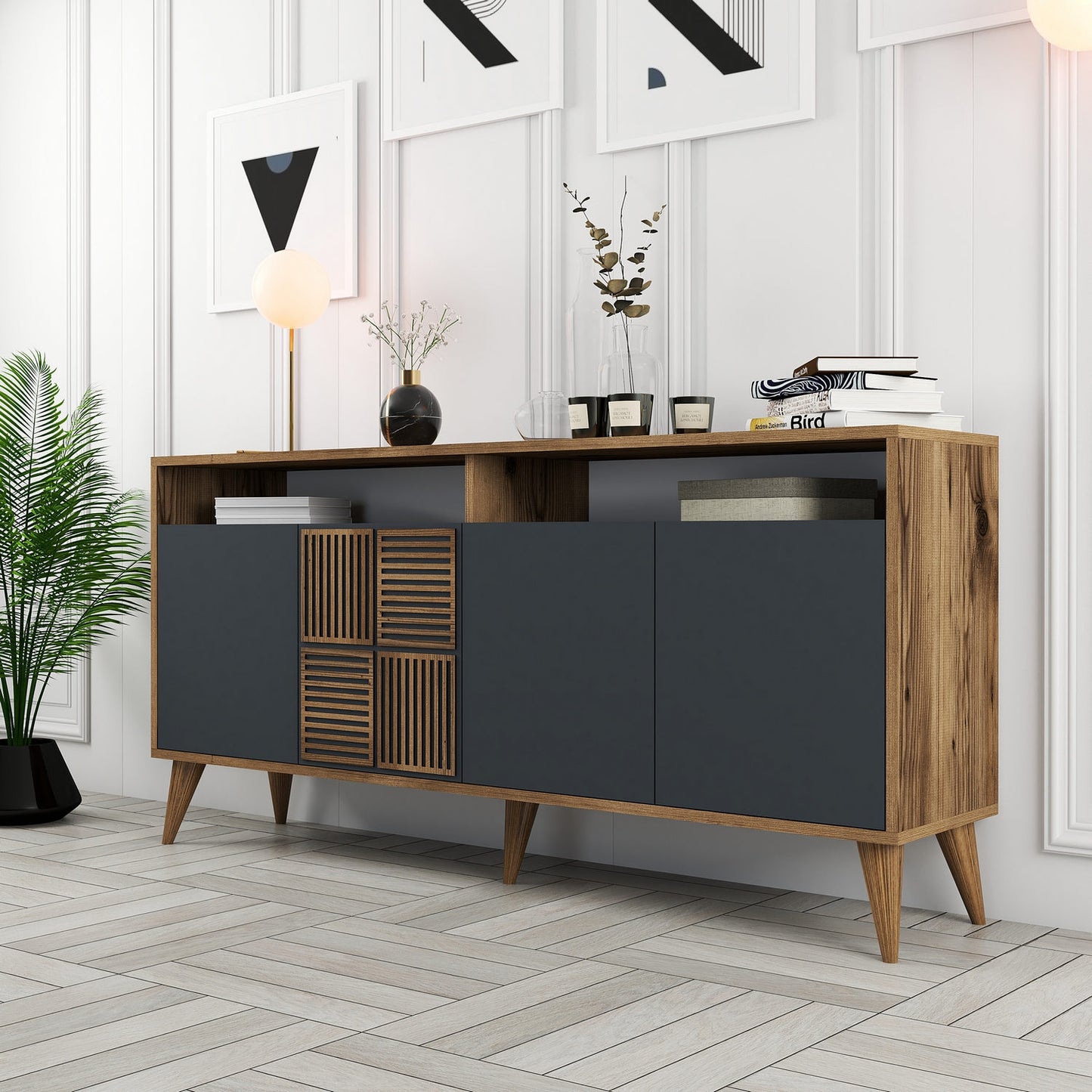 Konsolė Milan 160 - Walnut, Anthracite