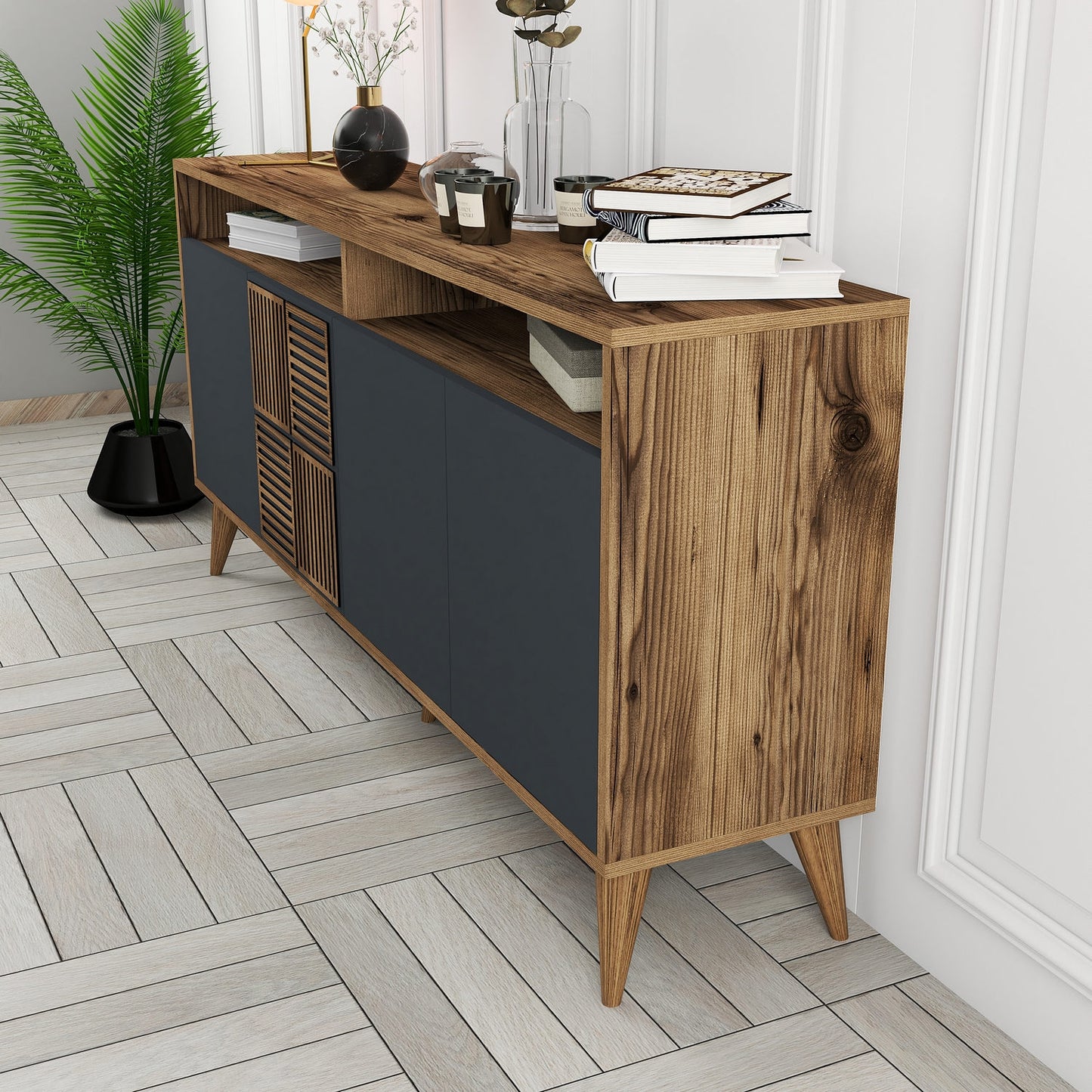 Konsolė Milan 160 - Walnut, Anthracite