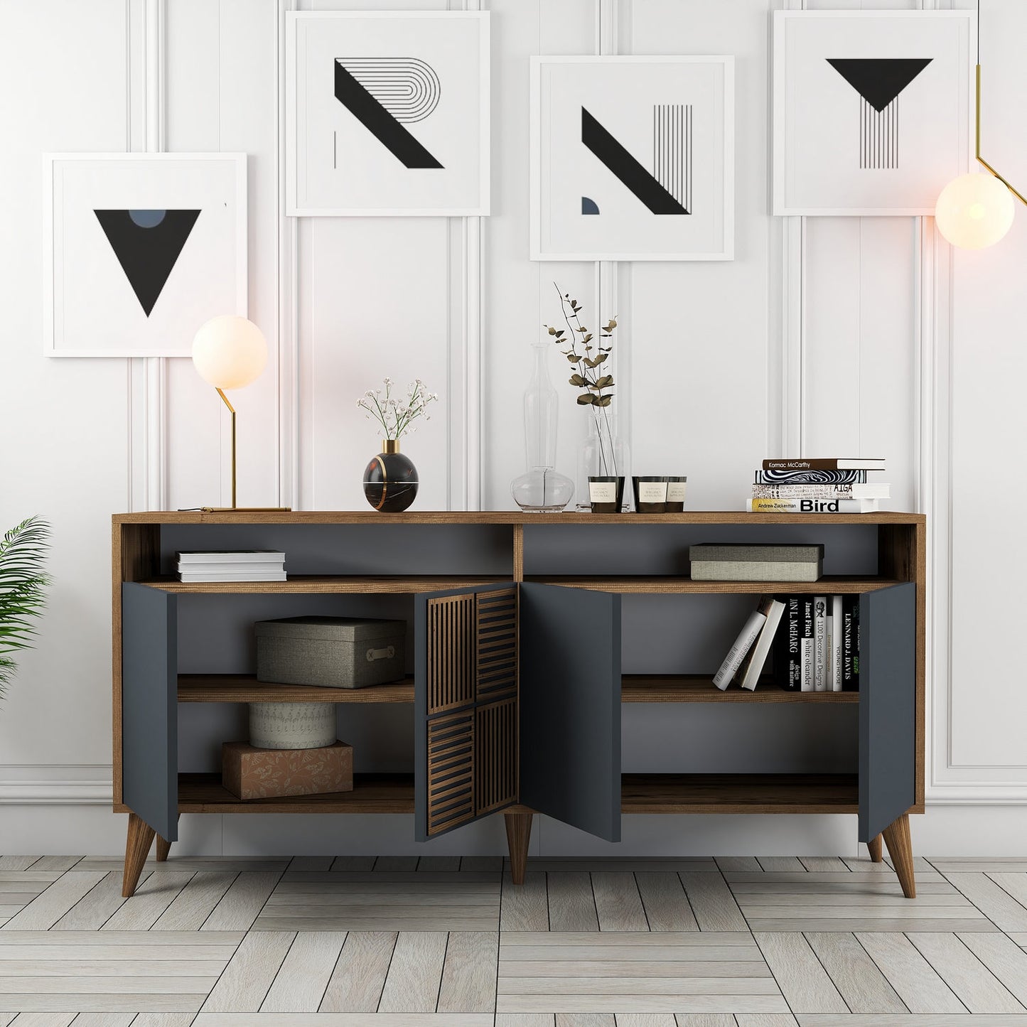 Konsolė Milan 160 - Walnut, Anthracite