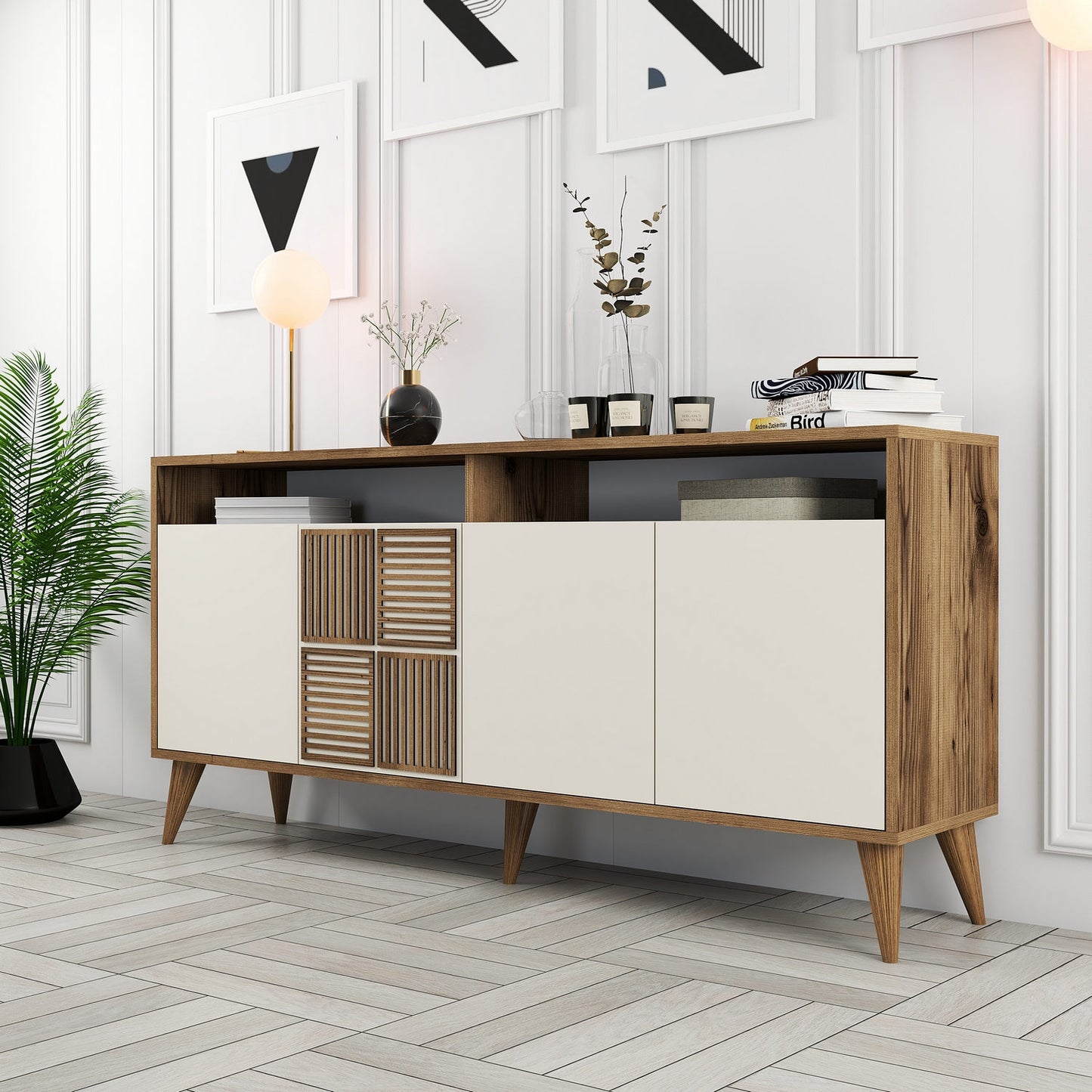 Konsolė Milan 160 - Walnut, Cream