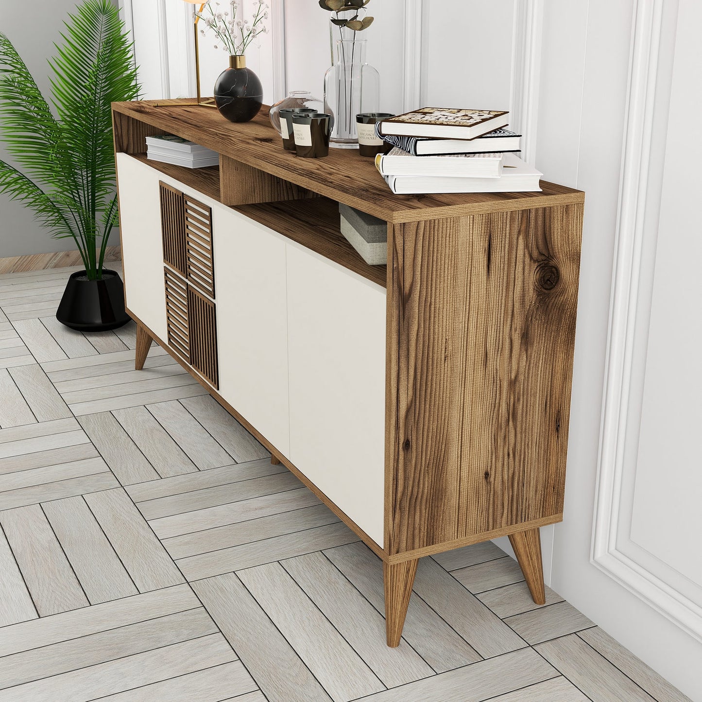 Konsolė Milan 160 - Walnut, Cream