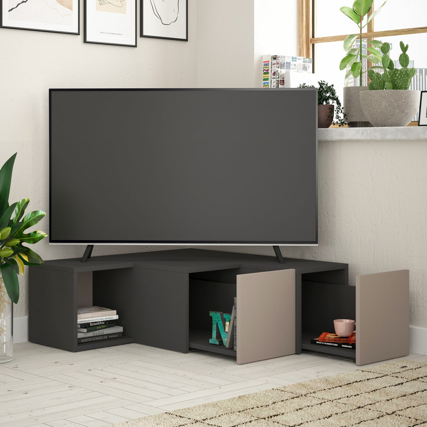 TV staliukas Compact - Anthracite, Light Mocha