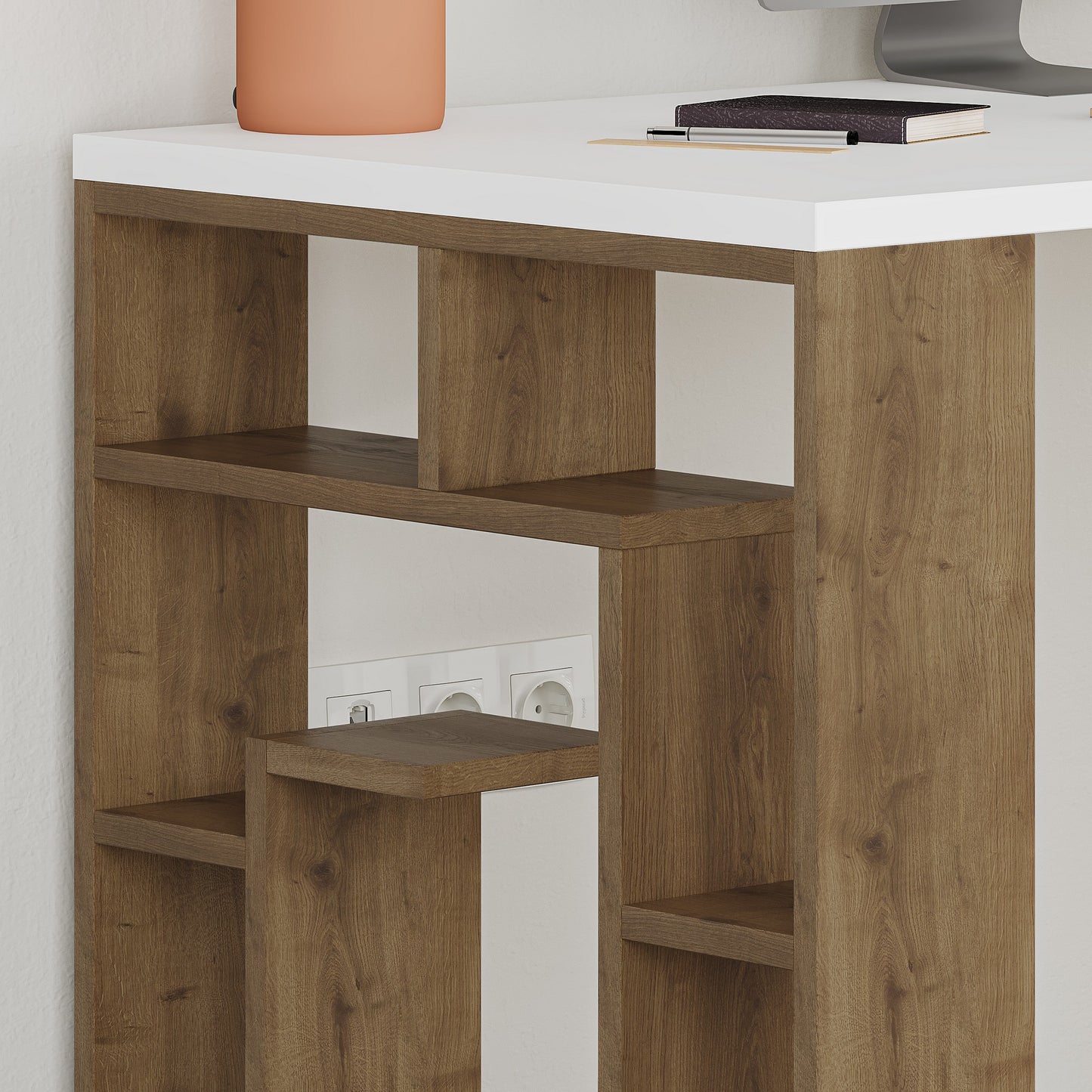 Biuro stalas Maze - White, Dark Oak