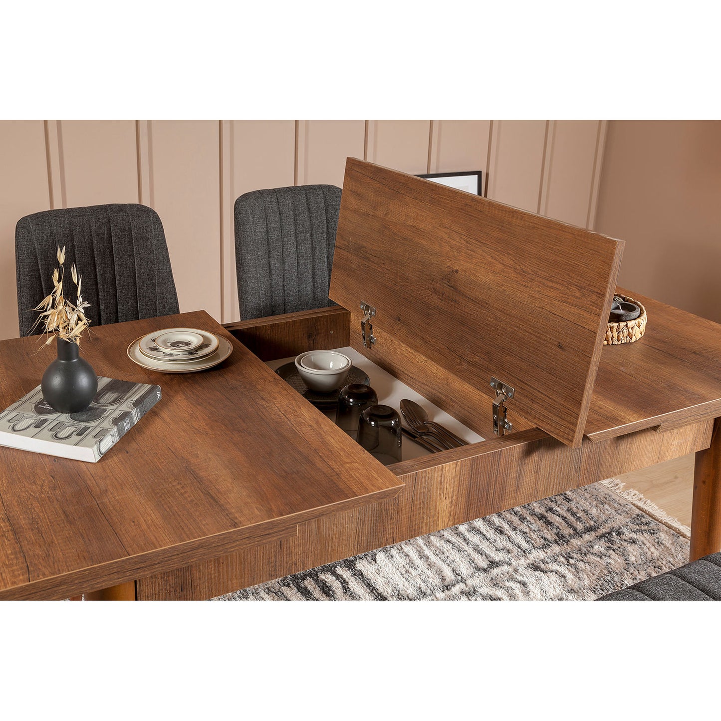 Valgomojo komplektas Vina 1053 - Anthracite, Walnut