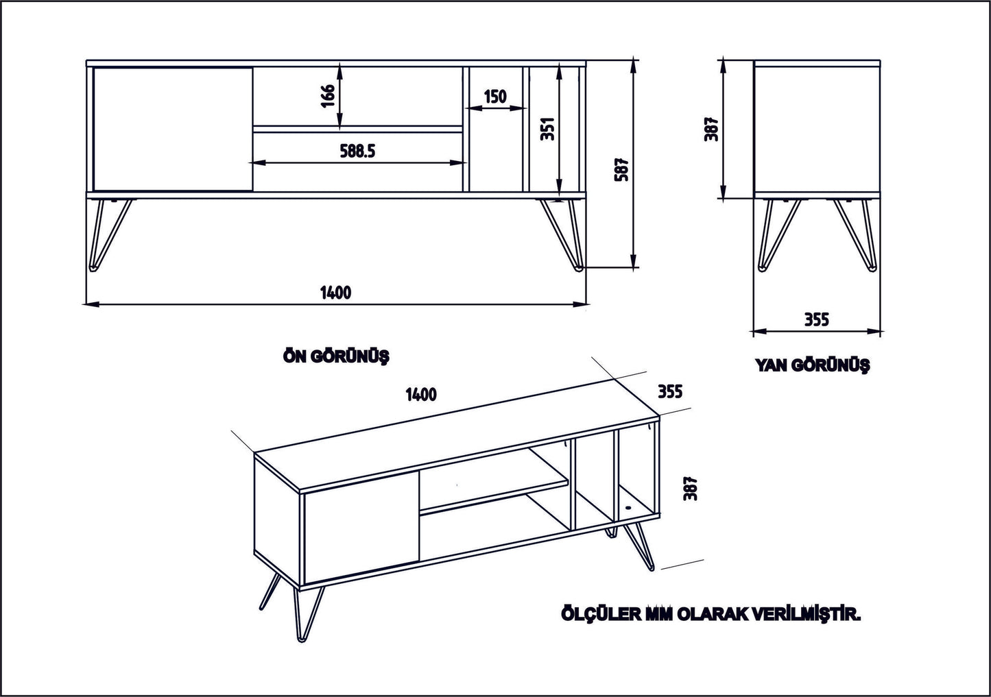 TV staliukas Mistico (140) - Walnut, White