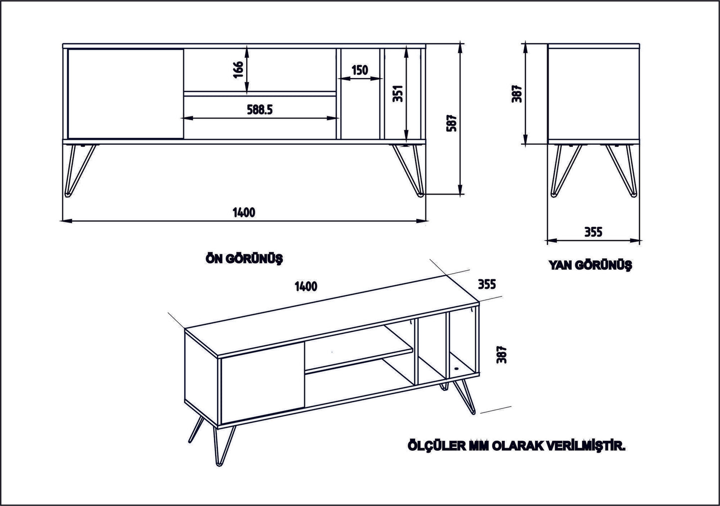 TV staliukas Mistico (140) - Walnut, Black