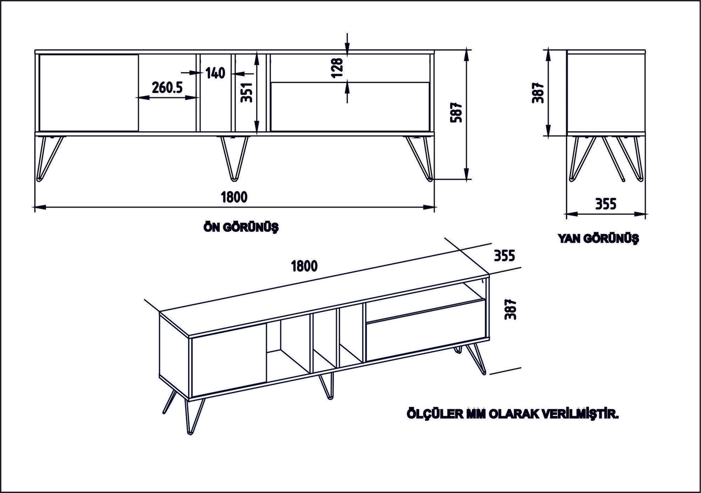 TV staliukas Mistico (180) - Walnut, White